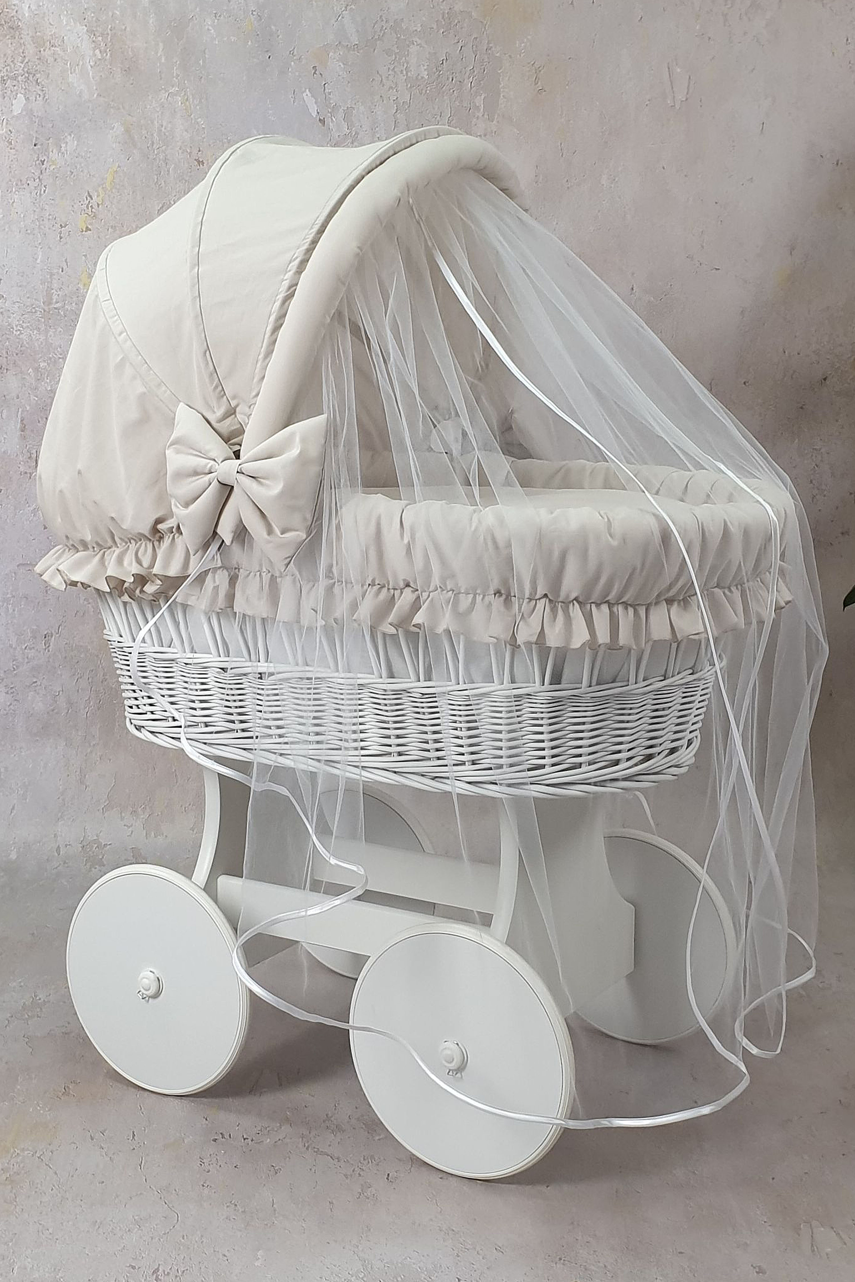 Ropa de cama para moisés 7 piezas con capota y mosquitera beige algodón - foto 4