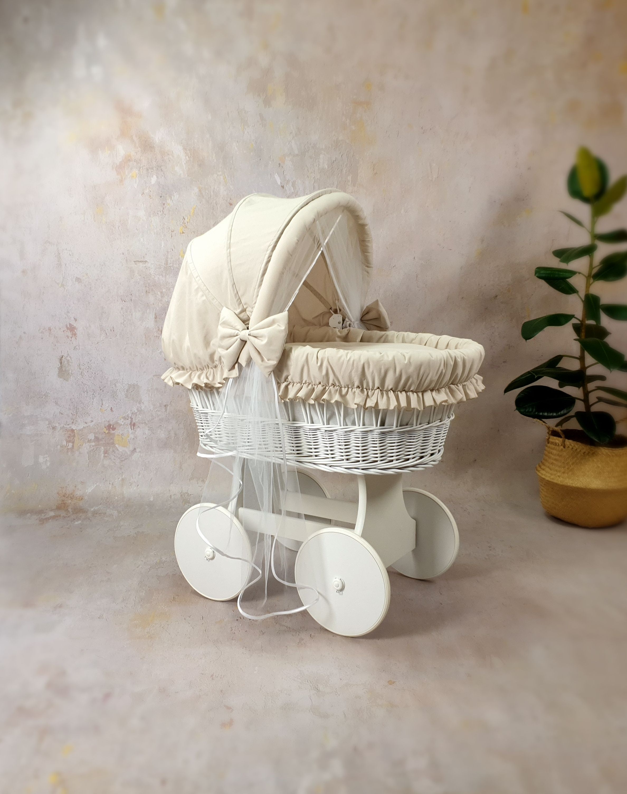 Ropa de cama para moisés 7 piezas con capota y mosquitera beige algodón - foto 5