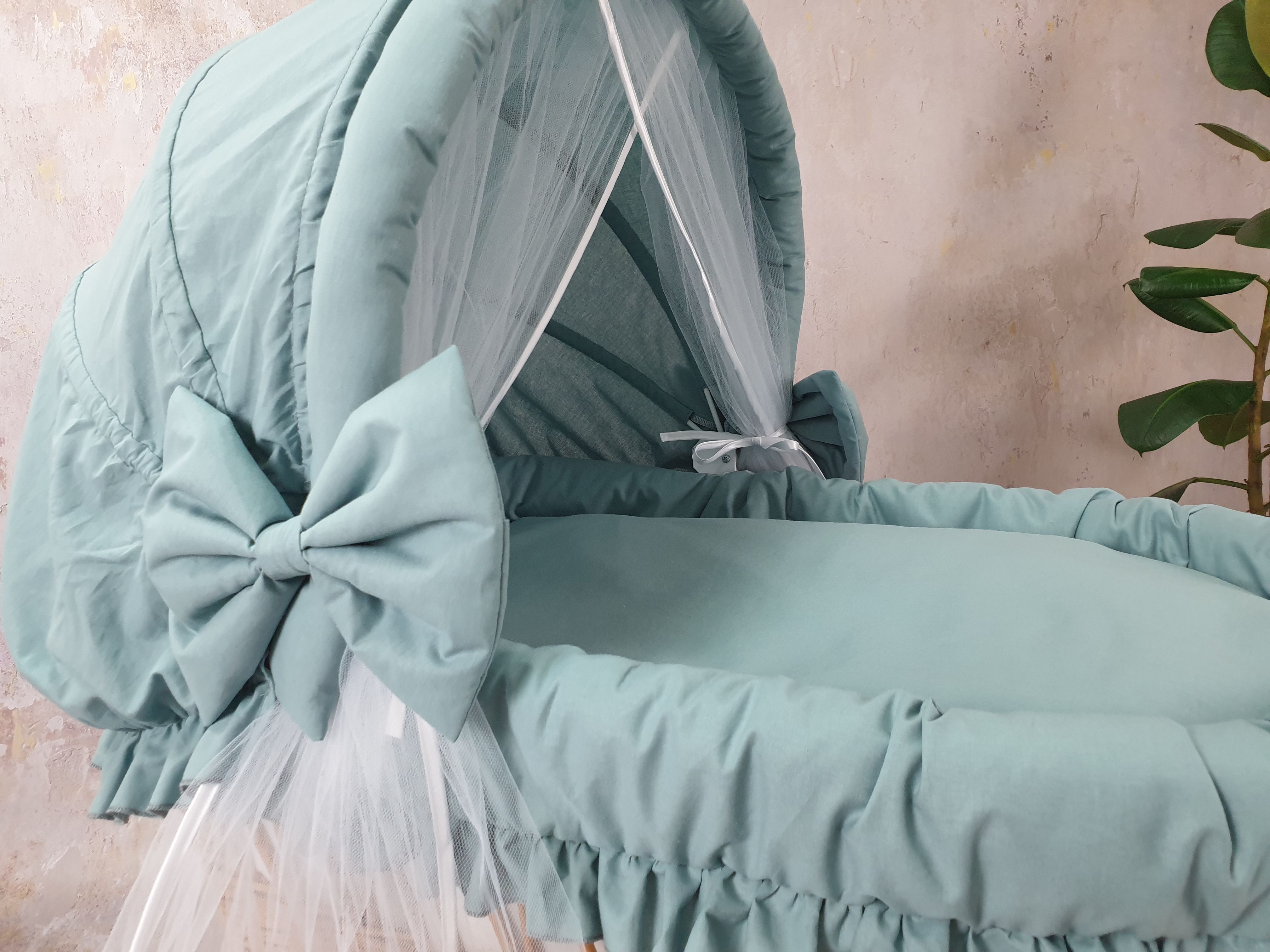 Ropa de cama para moisés 7 piezas con capota y mosquitera caqui algodón