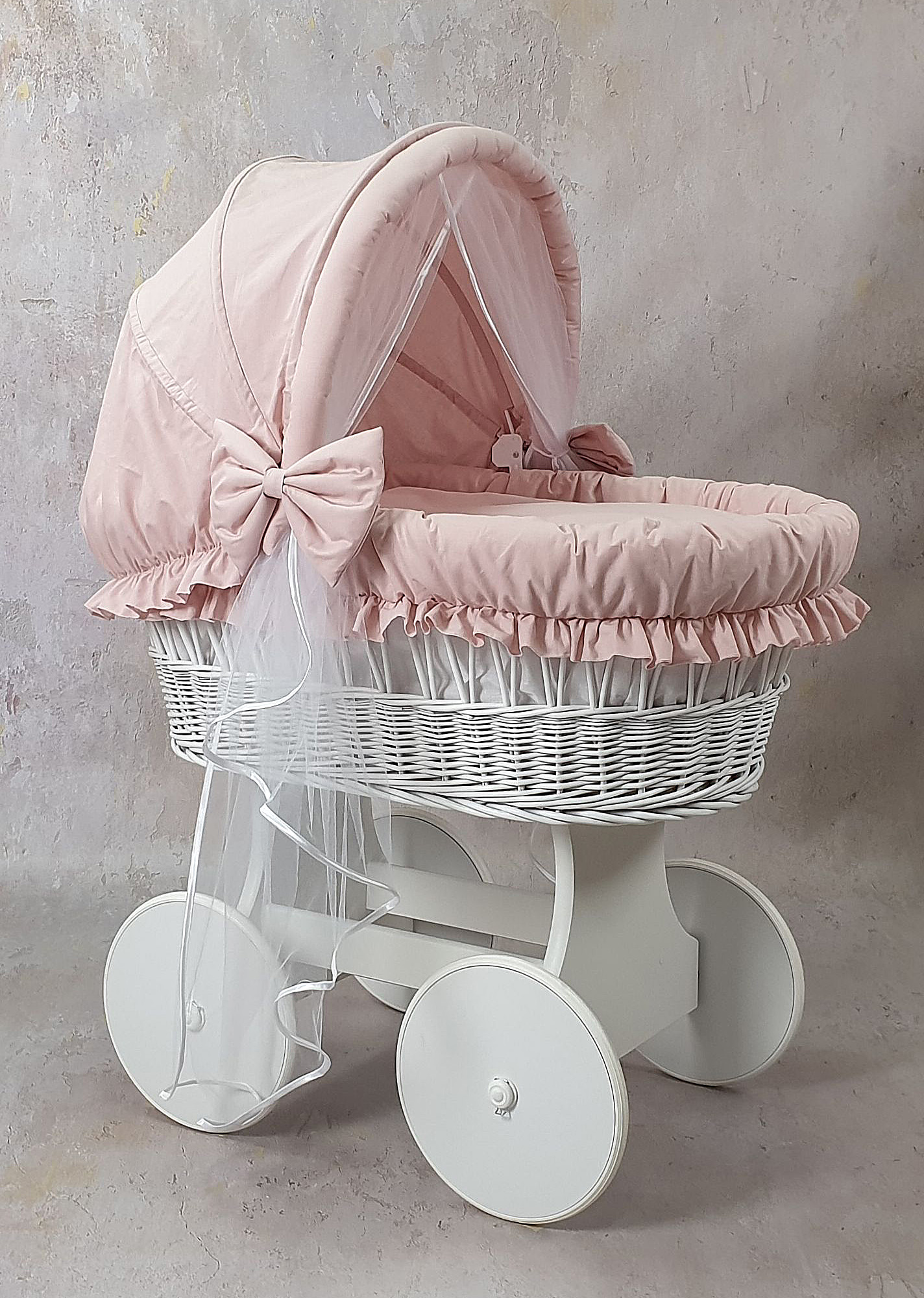 Ropa de cama para moisés 7 piezas con capota y mosquitera rosa empolvado algodón - foto 3