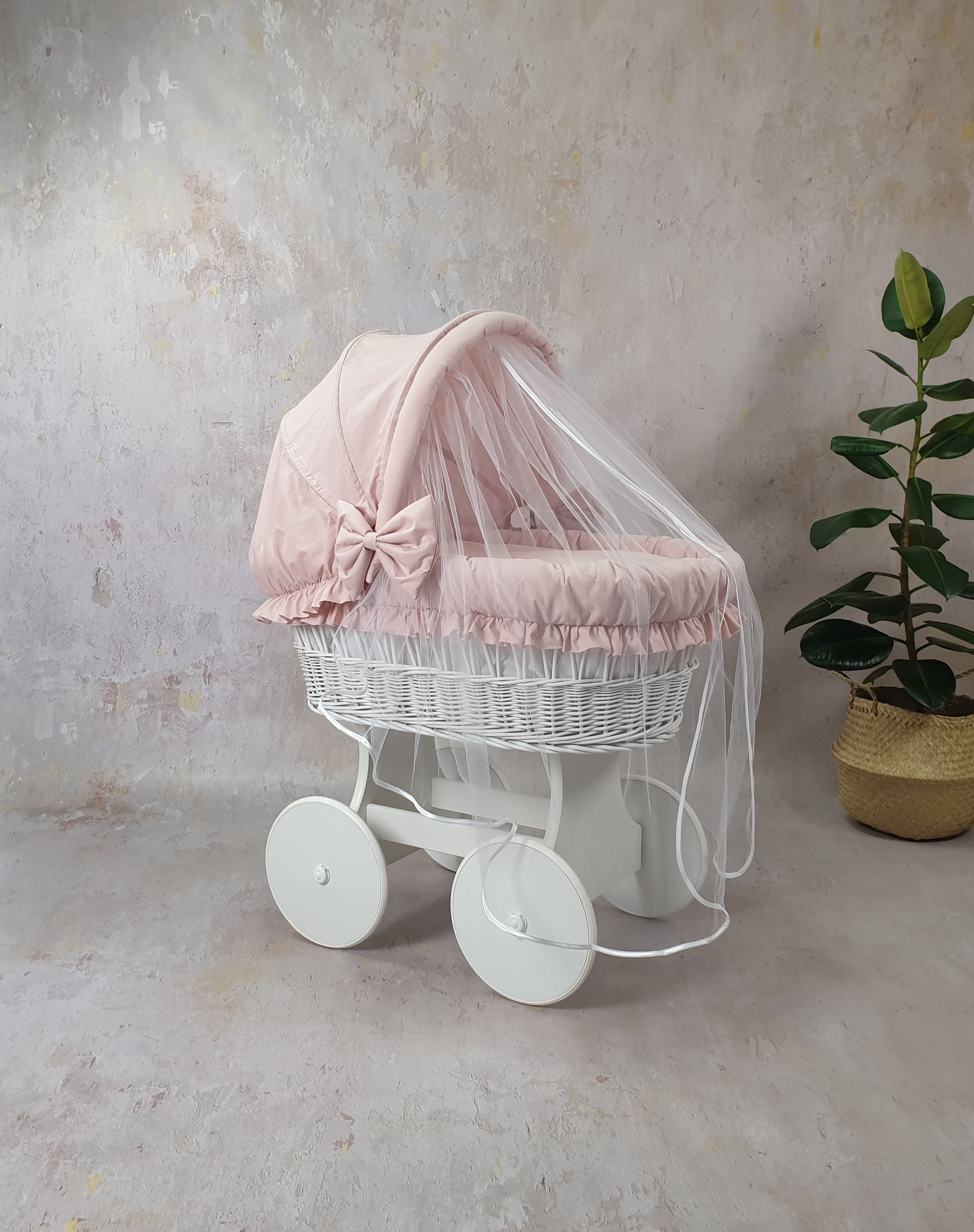 Ropa de cama para moisés 7 piezas con capota y mosquitera rosa empolvado algodón serie BprMOSxl - foto 6