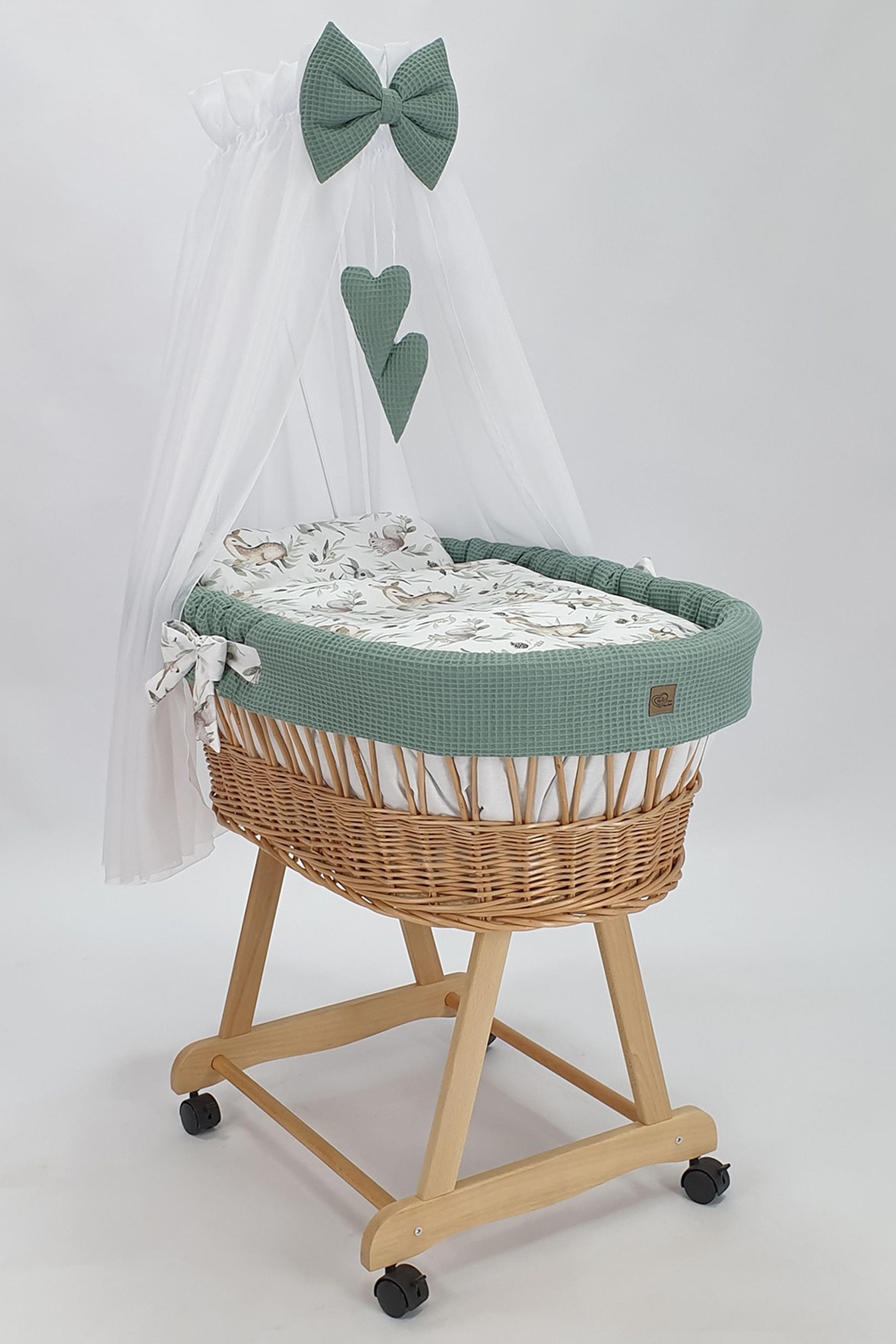 Moisés completo de mimbre con dosel y ropa de cama caqui, natural tejido waffle - foto 2