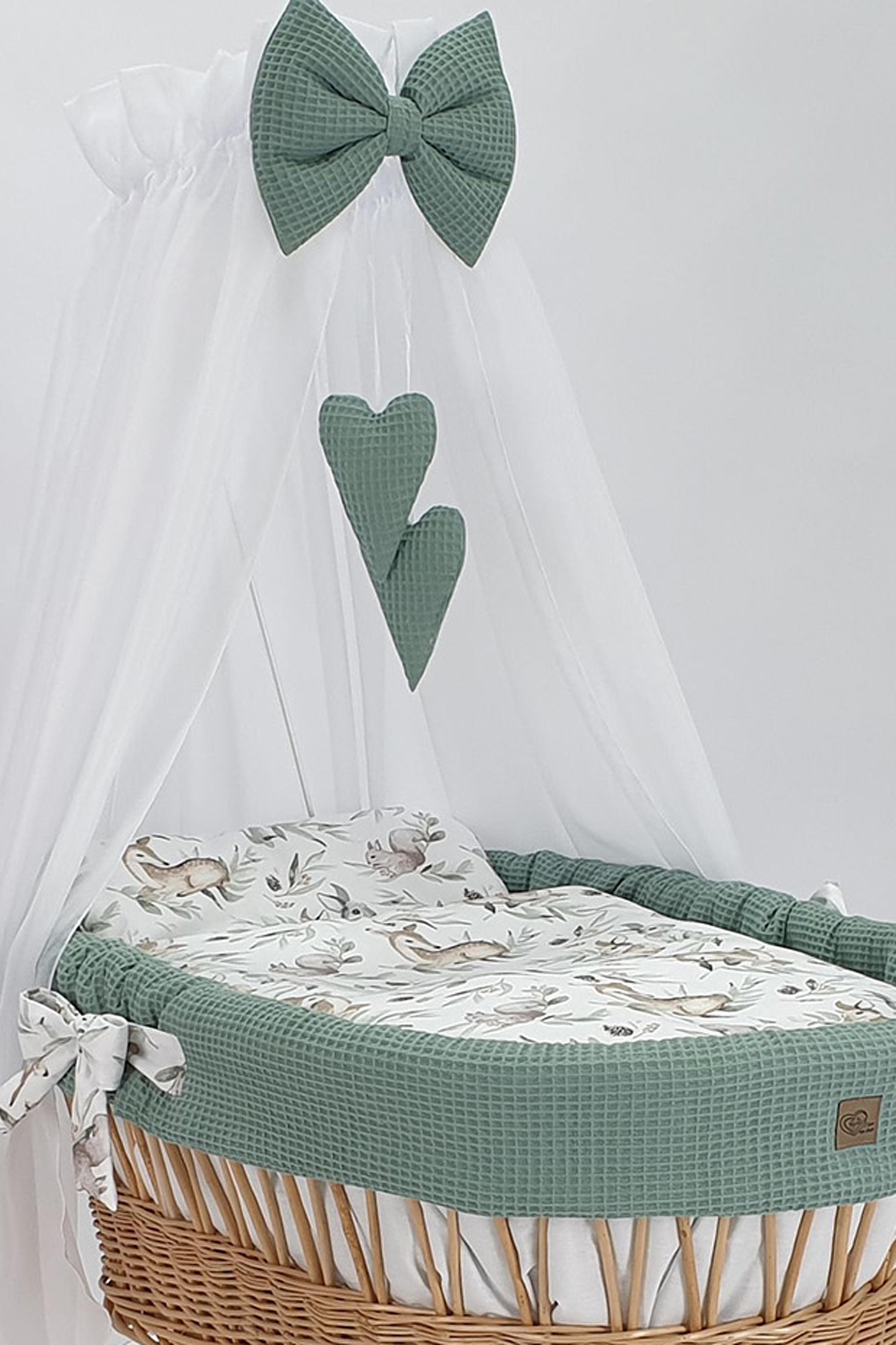 Moisés completo de mimbre con dosel y ropa de cama caqui, natural tejido waffle - foto 3