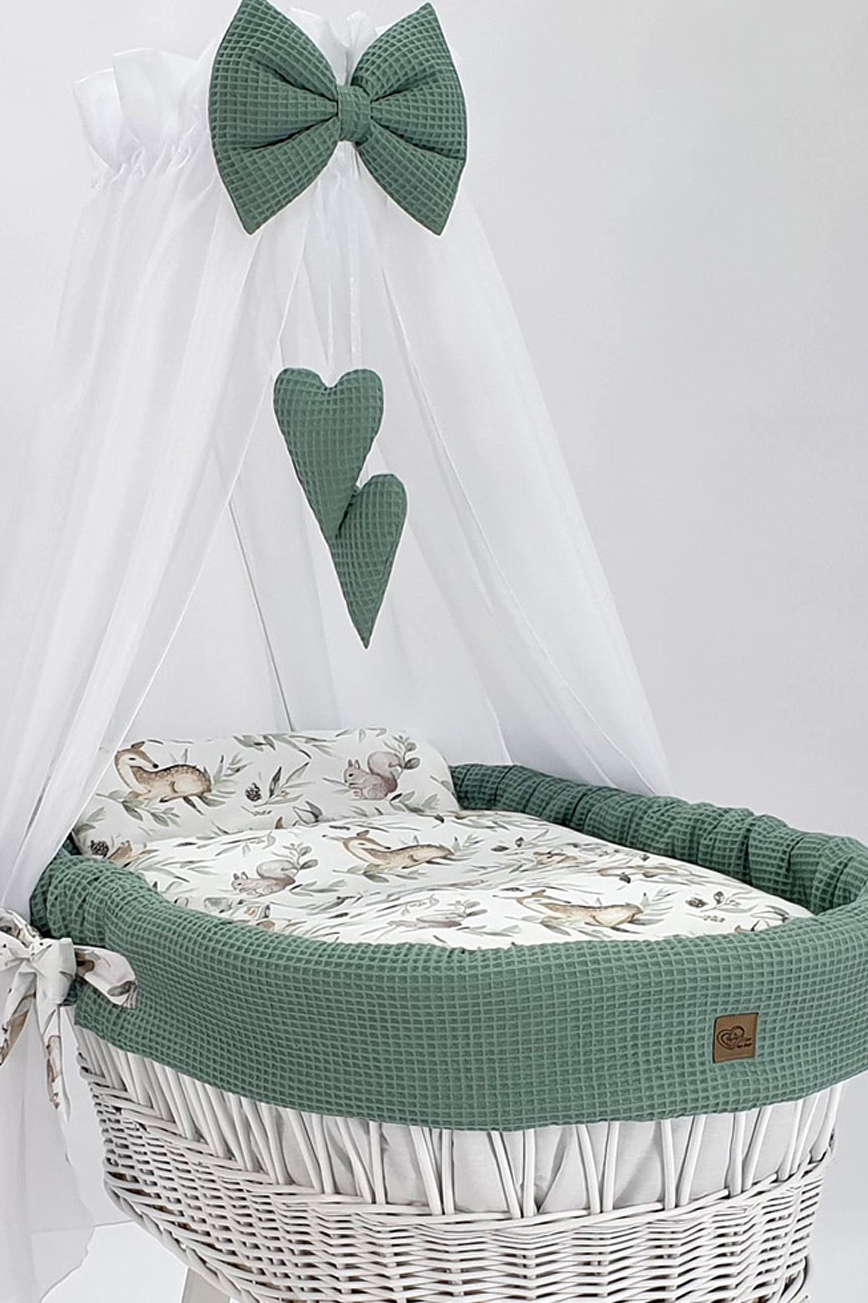 Moisés completo de mimbre con dosel y ropa de cama caqui, blanco tejido waffle serie HBKH-MOS - foto 3