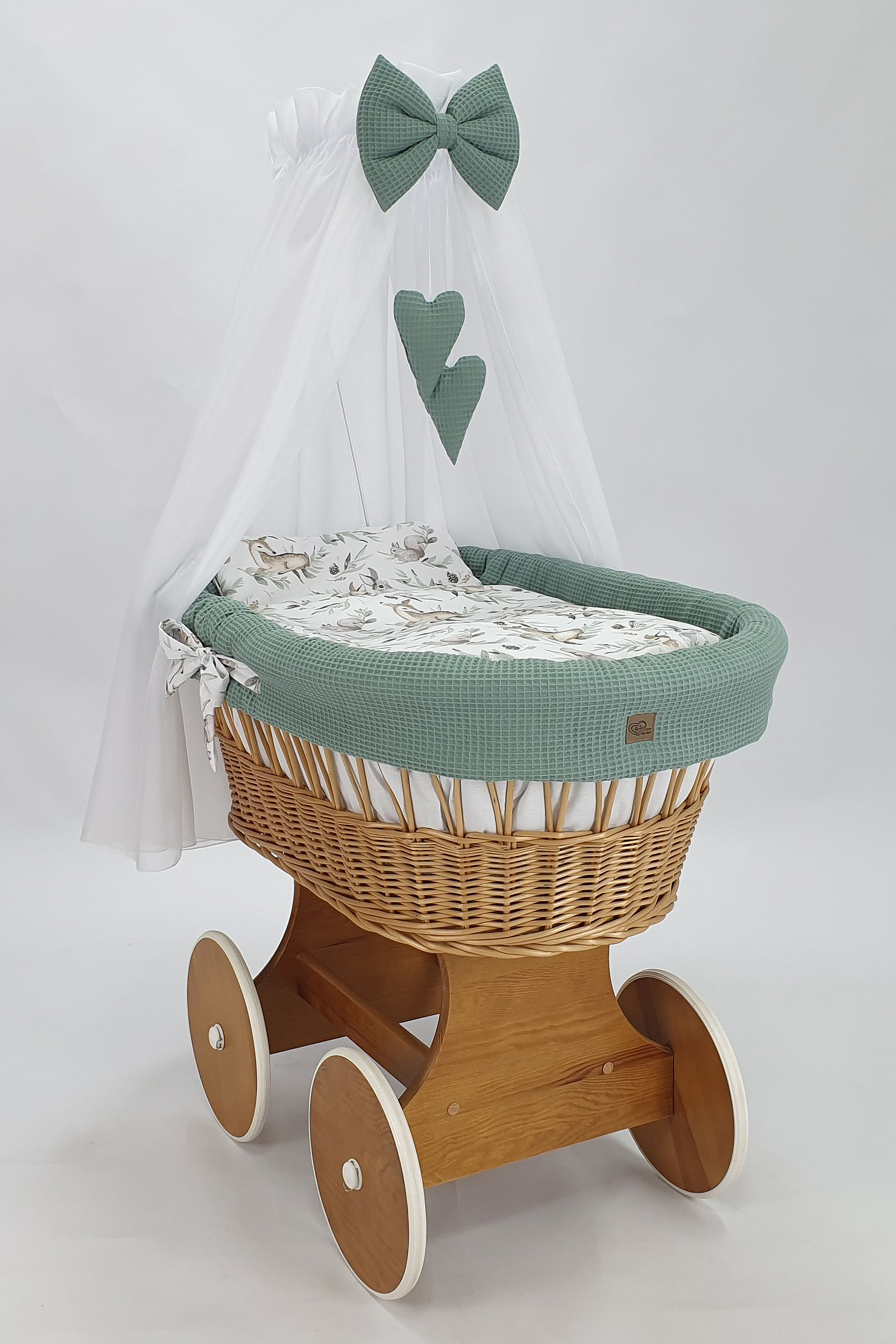 Moisés completo de mimbre con dosel y ropa de cama caqui, blanco, natural tejido waffle serie HNKH-KOLA - foto 2