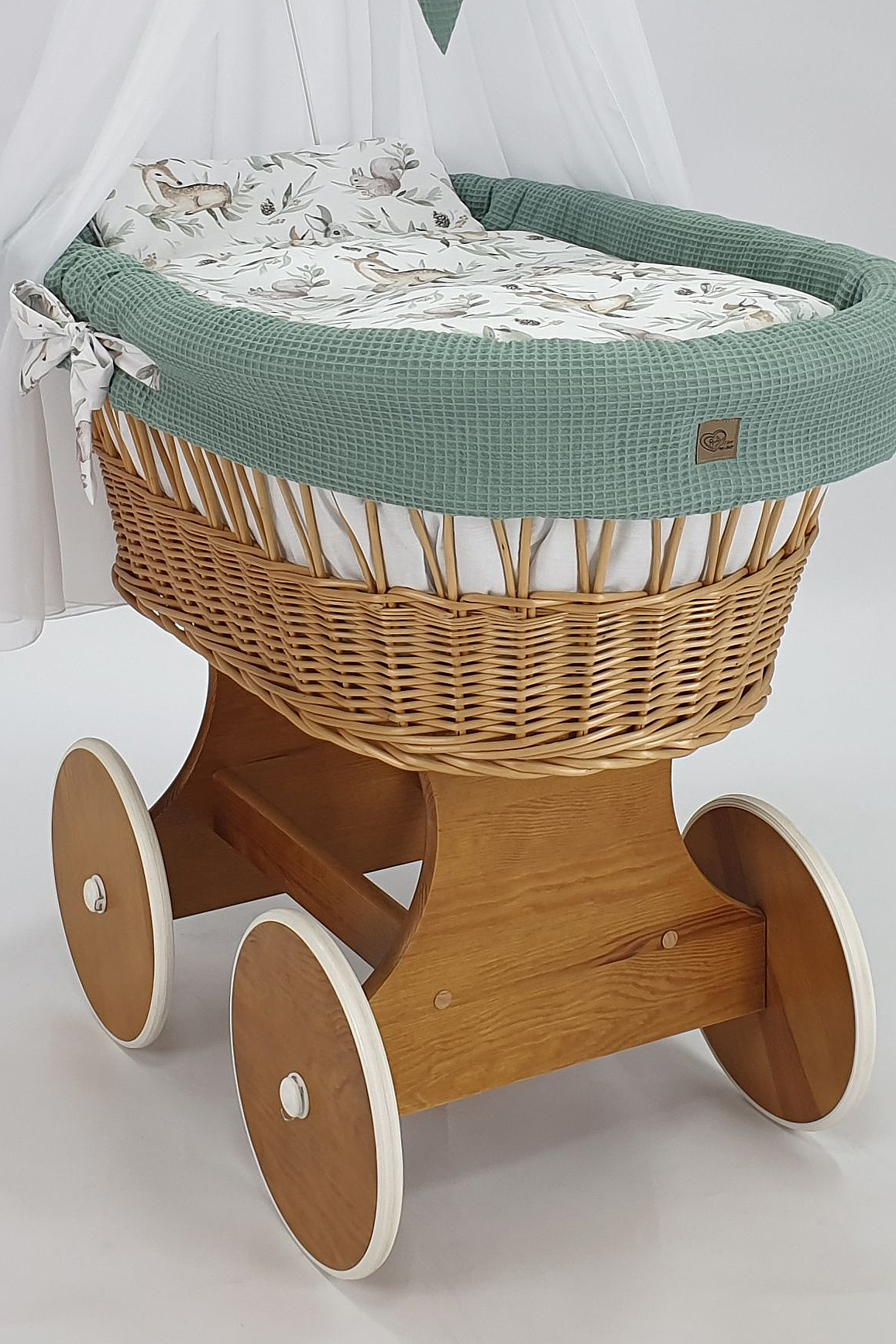 Moisés completo de mimbre con dosel y ropa de cama caqui, blanco, natural tejido waffle serie HNKH-KOLA - foto 4