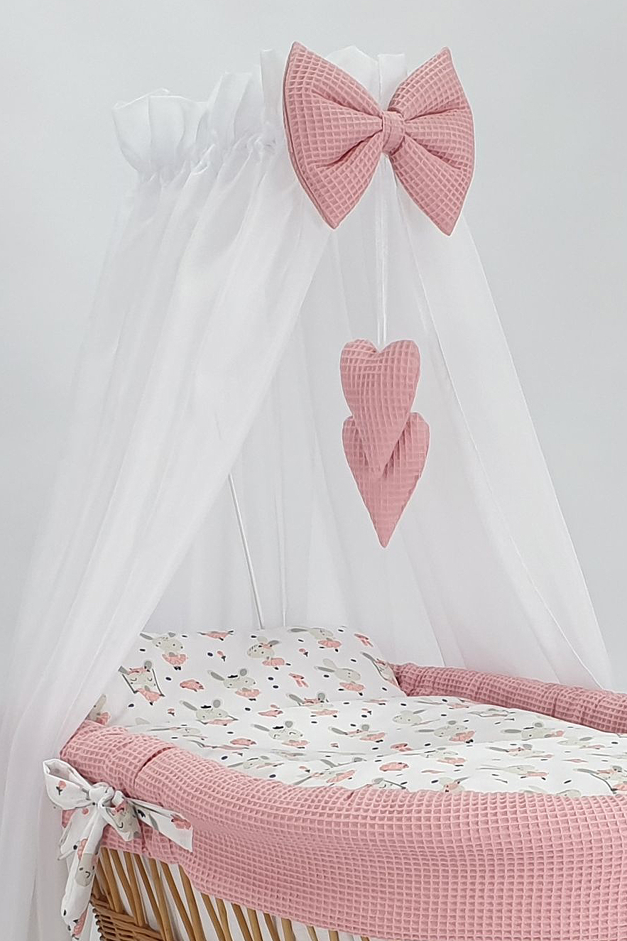 Moisés completo de mimbre con dosel y ropa de cama blanco, natural tejido waffle - foto 3