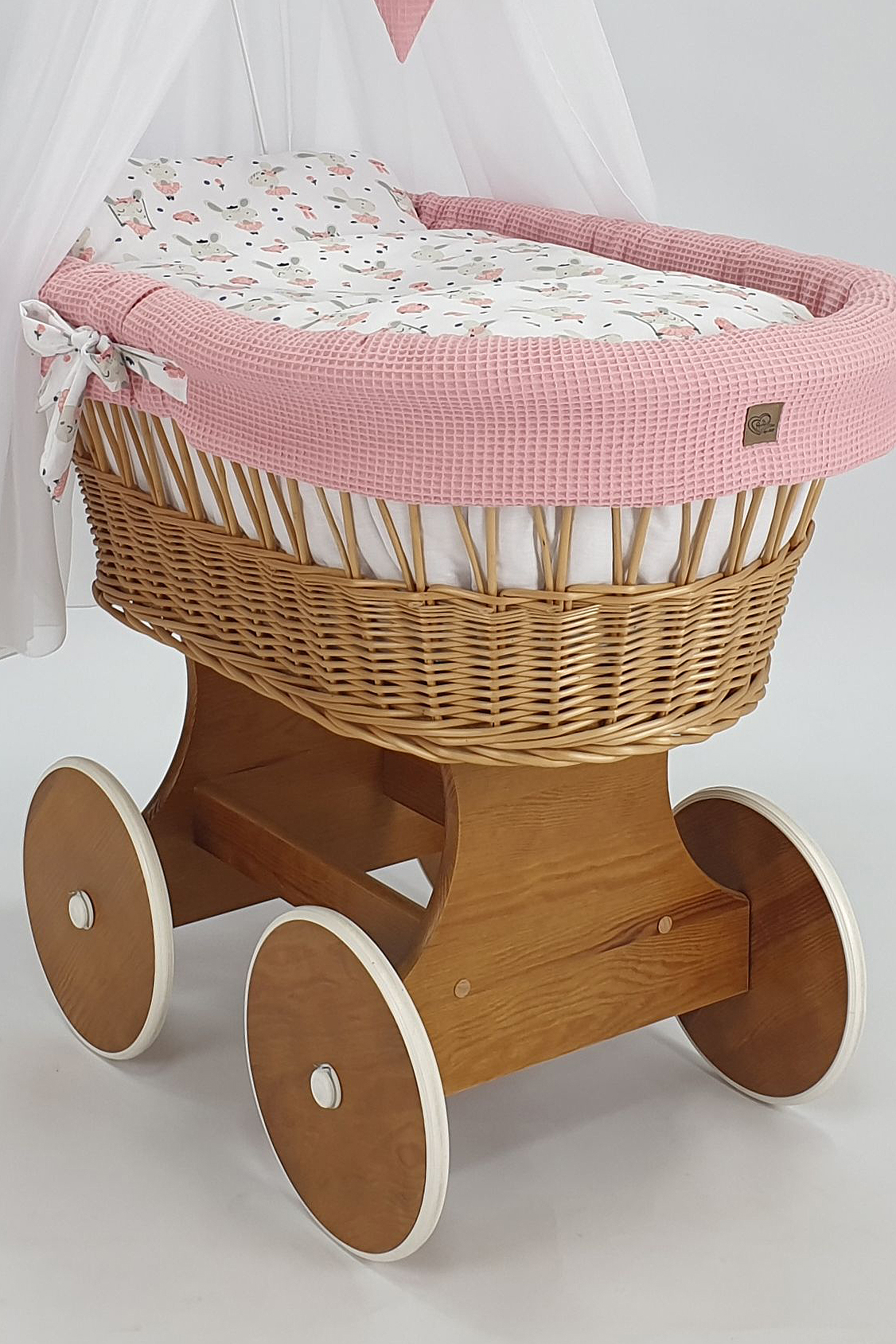 Moisés completo de mimbre con dosel y ropa de cama blanco, natural tejido waffle - foto 4