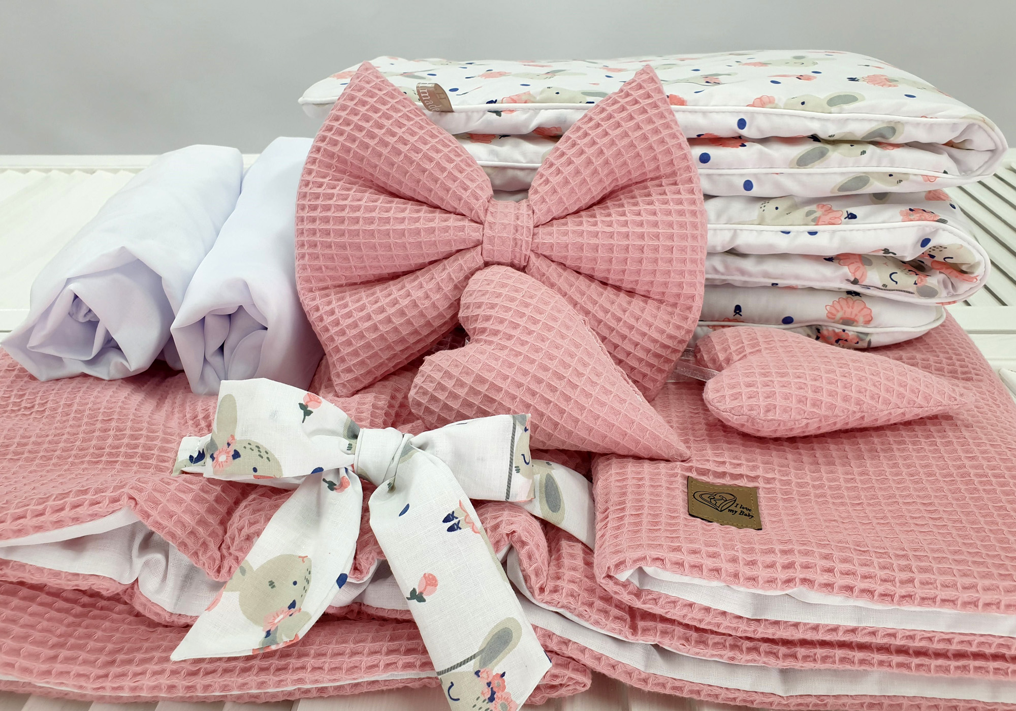 Moisés completo de mimbre con dosel y ropa de cama blanco, natural tejido waffle - foto 5