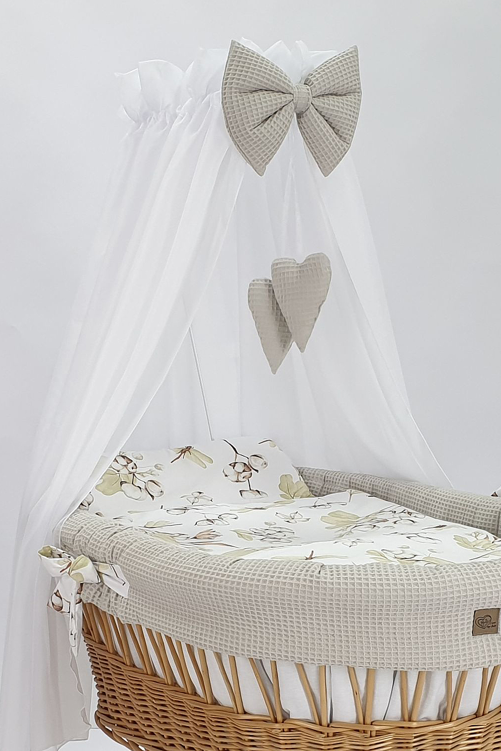 Moisés completo de mimbre con dosel y ropa de cama beige, blanco, natural tejido waffle serie HNBE-KOLA - foto 3