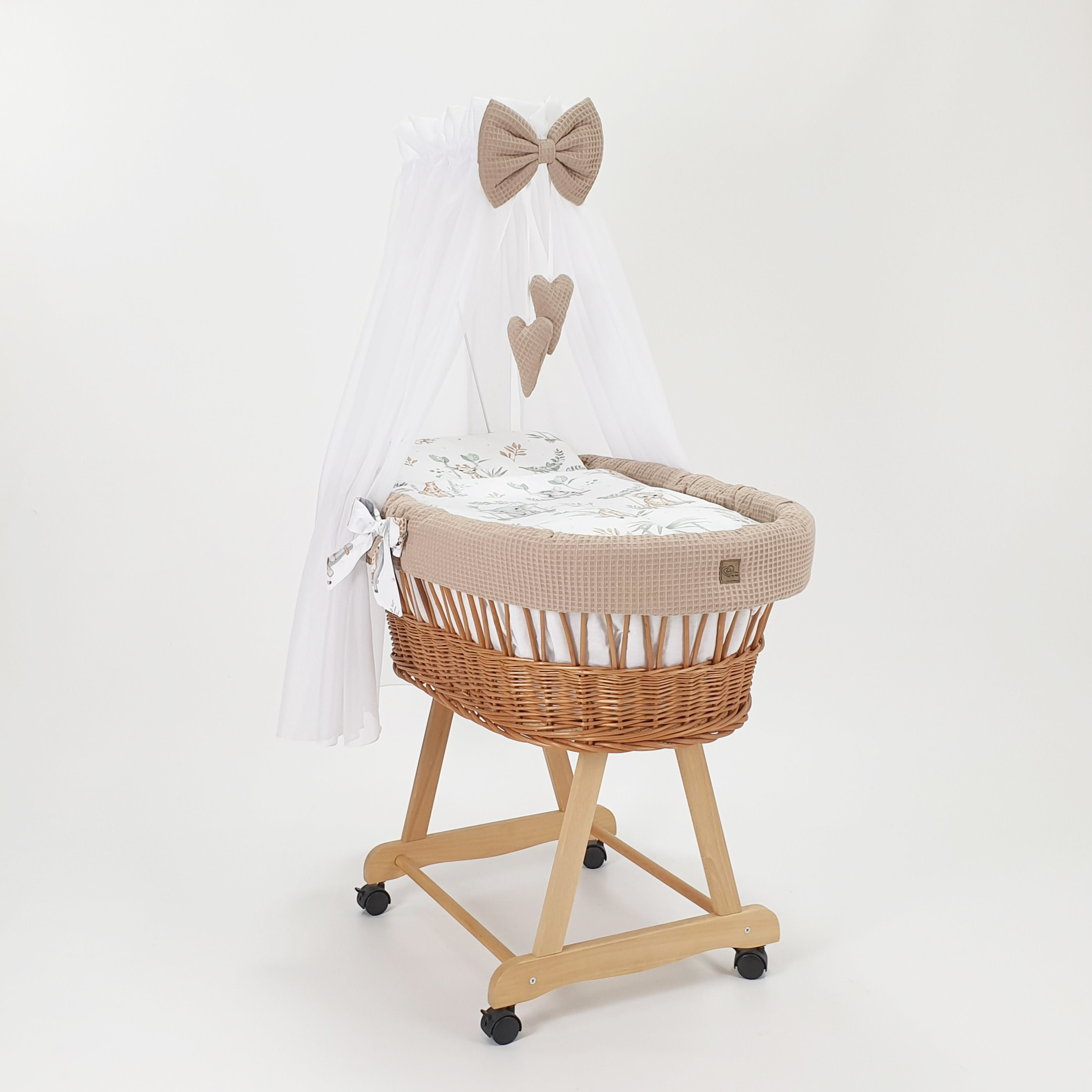Moisés completo de mimbre con dosel y ropa de cama beige, natural tejido waffle serie HNBE-MOS - foto 2