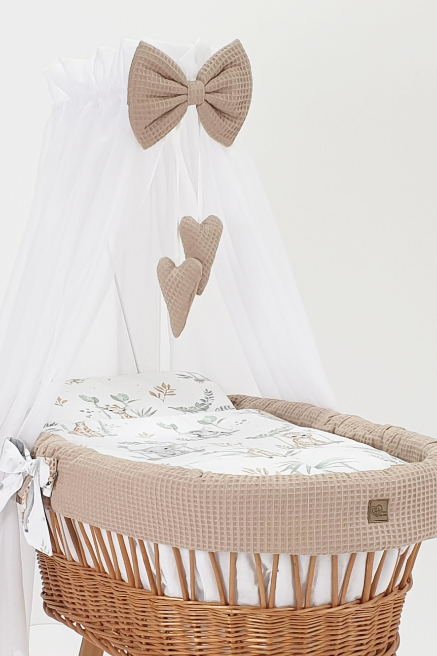 Moisés completo de mimbre con dosel y ropa de cama beige, natural tejido waffle serie HNBE-MOS - foto 3