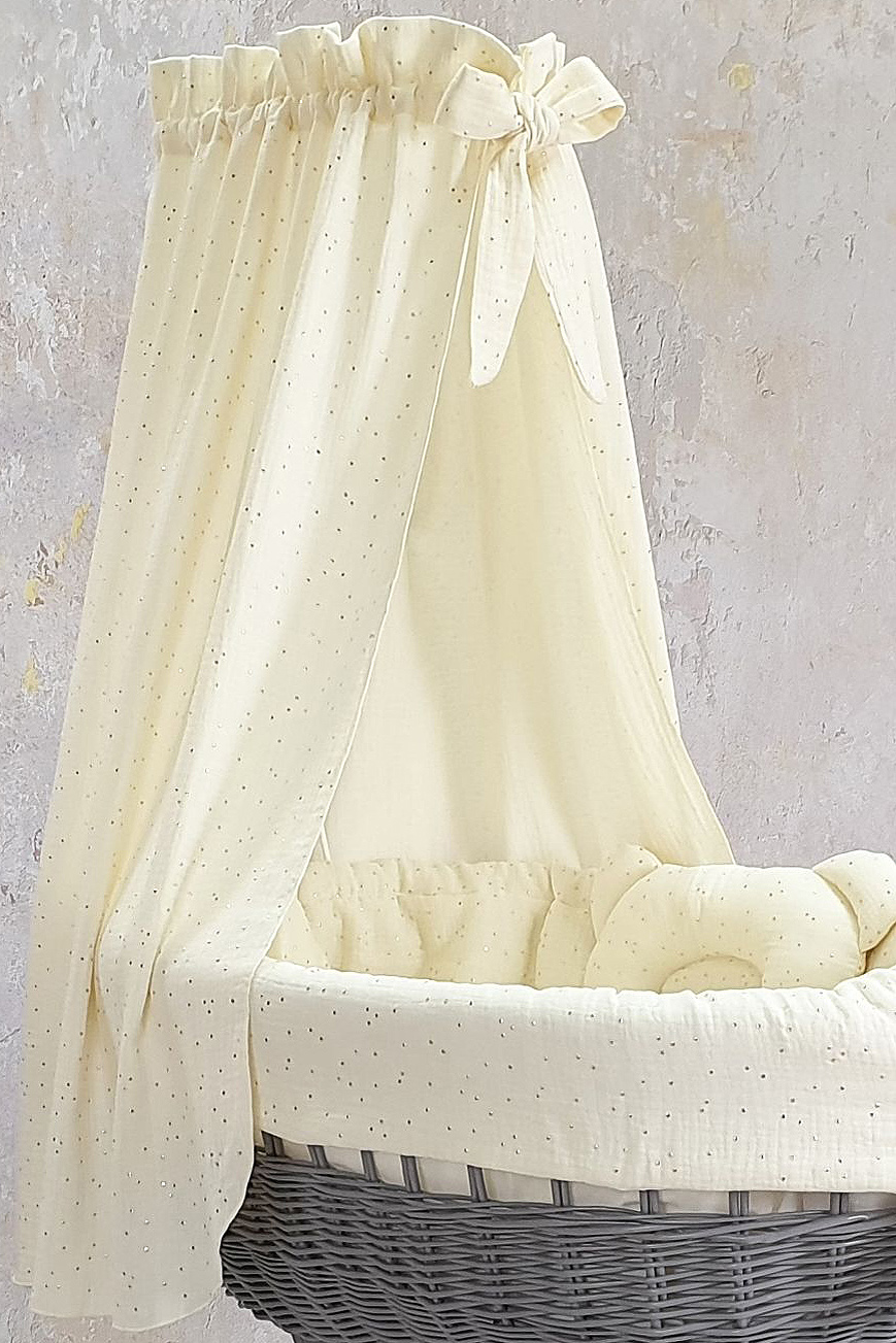 Moisés completo de mimbre con dosel y ropa de cama gris, crudo muselina y algodón serie to5019 - foto 4