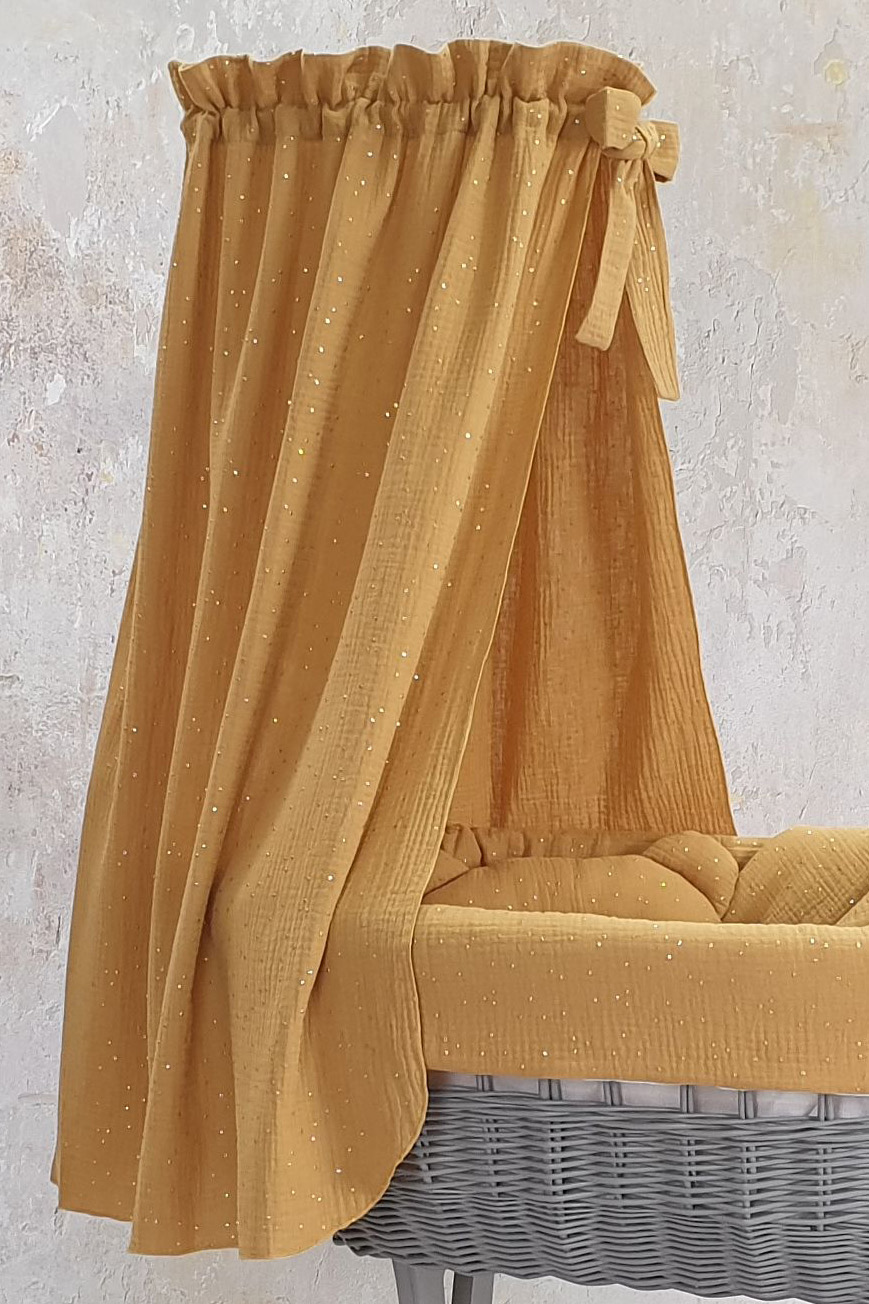 Moisés completo de mimbre con dosel y ropa de cama gris muselina y algodón - foto 4