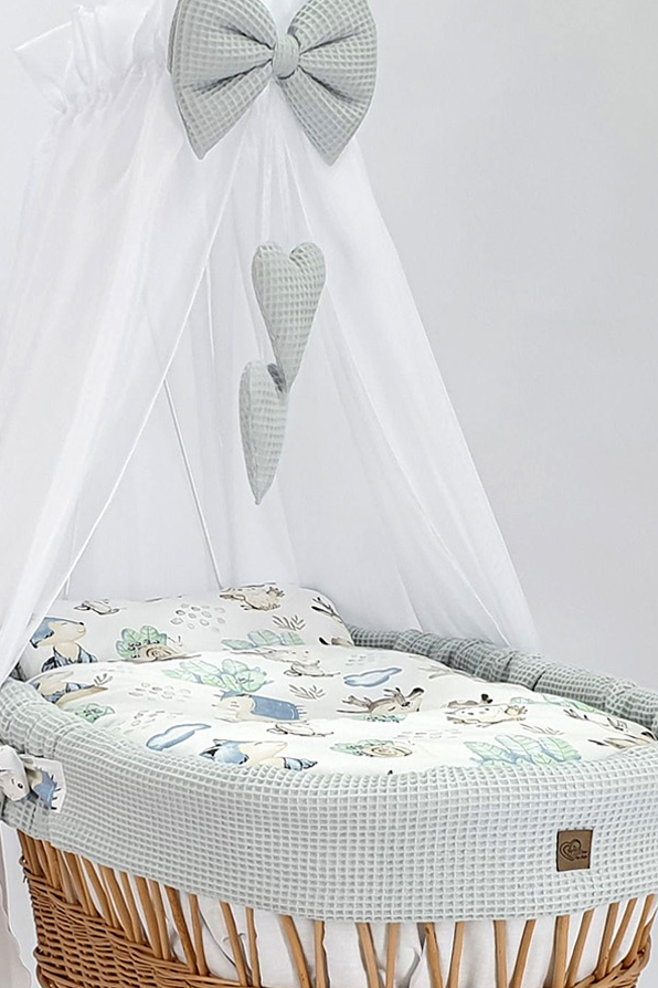 Moisés completo de mimbre con dosel y ropa de cama gris, natural tejido waffle - foto 3