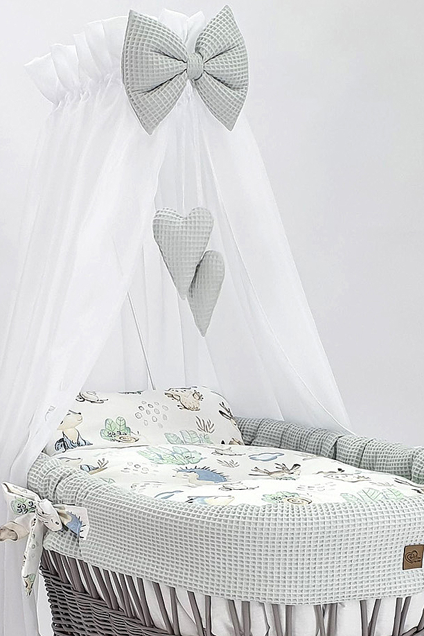 Moisés completo de mimbre con dosel y ropa de cama gris tejido waffle serie HGGR-MOS - foto 3