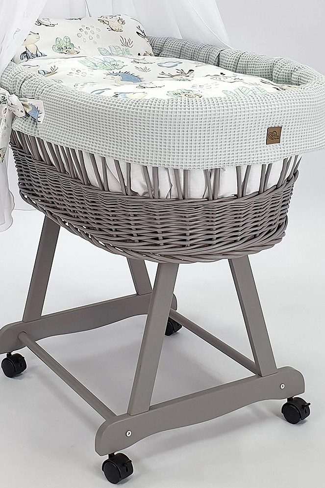 Moisés completo de mimbre con dosel y ropa de cama gris tejido waffle serie HGGR-MOS - foto 4