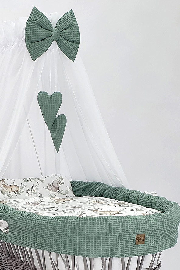 Moisés completo de mimbre con dosel y ropa de cama caqui, gris tejido waffle - foto 3
