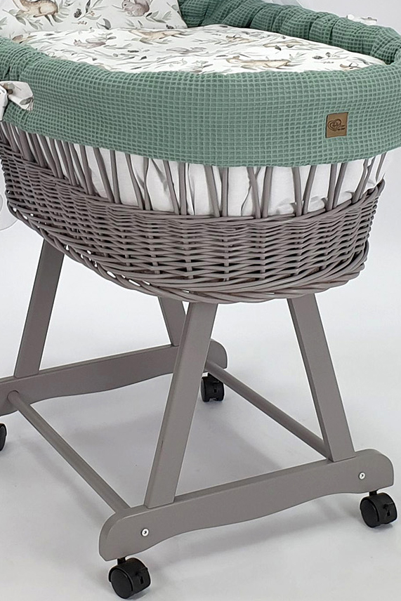 Moisés completo de mimbre con dosel y ropa de cama caqui, gris tejido waffle - foto 4
