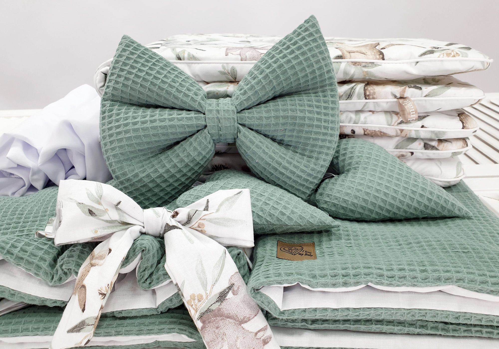Moisés completo de mimbre con dosel y ropa de cama caqui, gris tejido waffle - foto 5