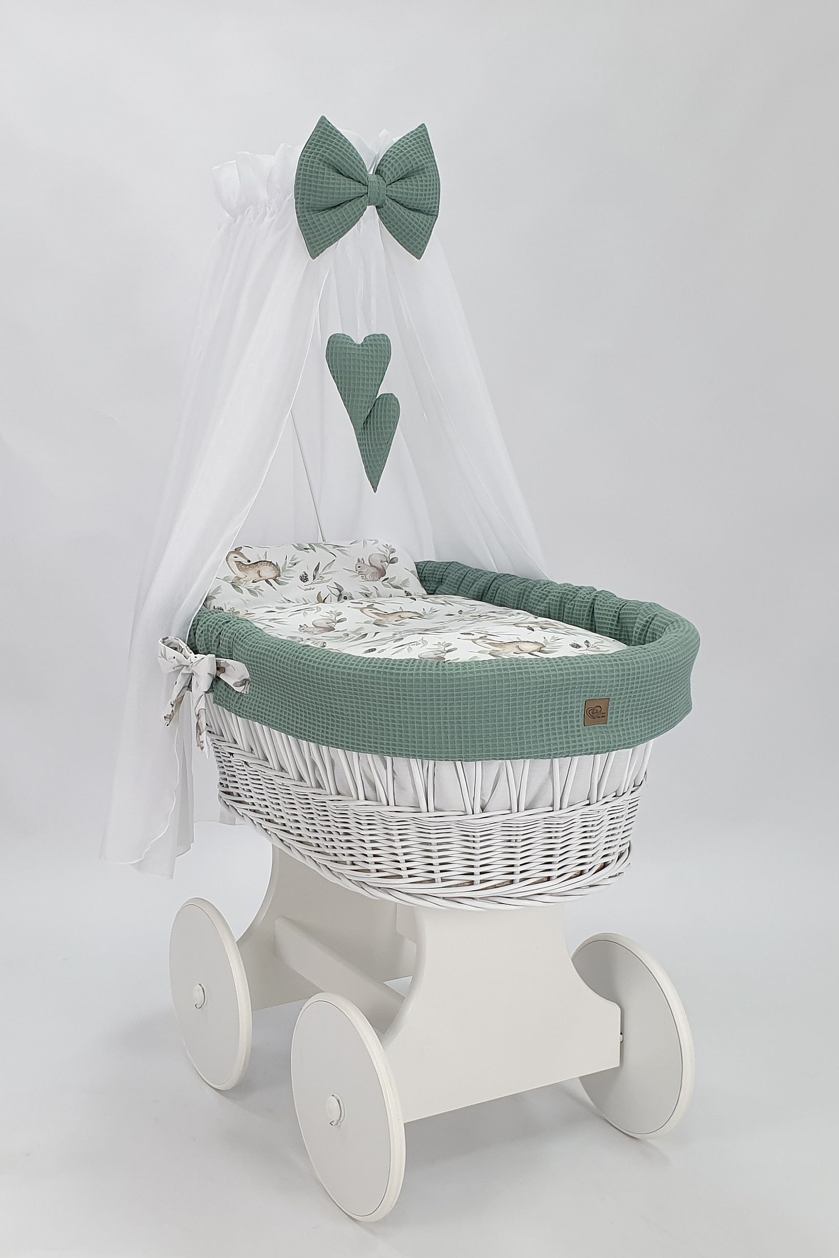 Moisés completo de mimbre con dosel y ropa de cama caqui, blanco tejido waffle serie HBKH-KOLA - foto 2