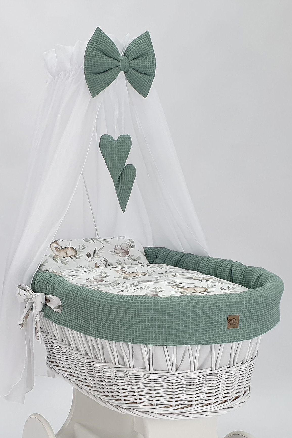 Moisés completo de mimbre con dosel y ropa de cama caqui, blanco tejido waffle serie HBKH-KOLA - foto 3