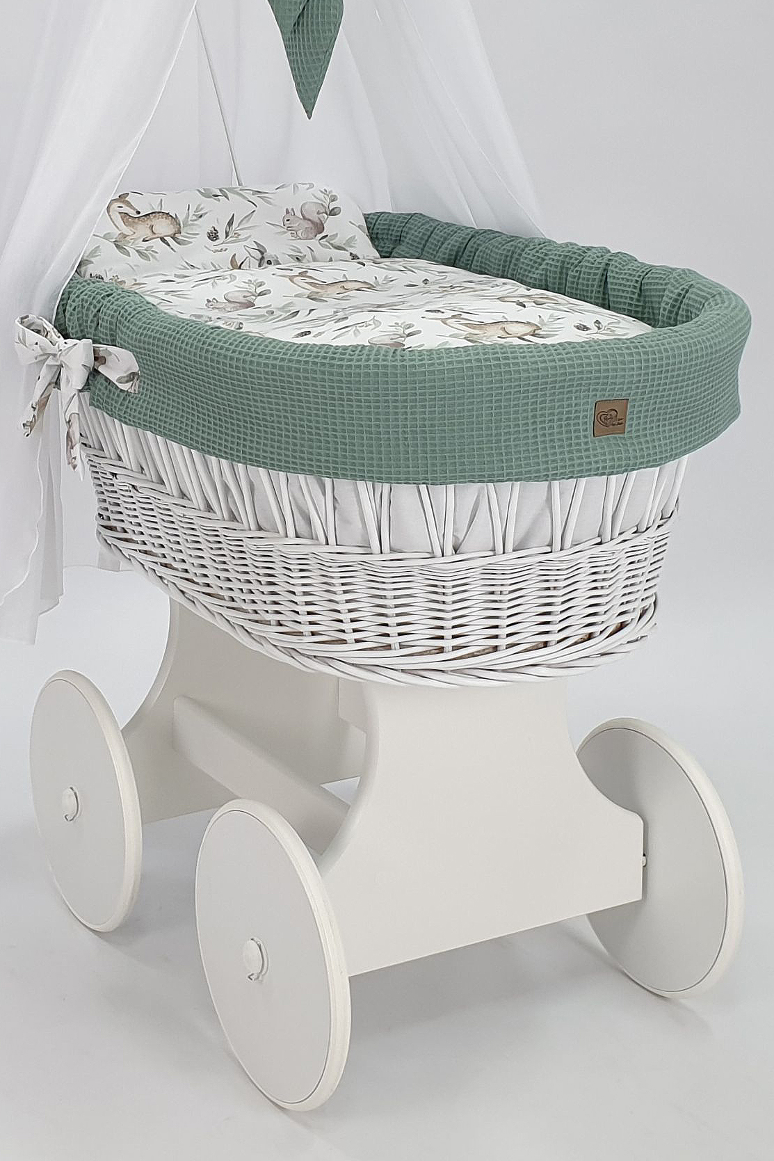 Moisés completo de mimbre con dosel y ropa de cama caqui, blanco tejido waffle serie HBKH-KOLA - foto 4