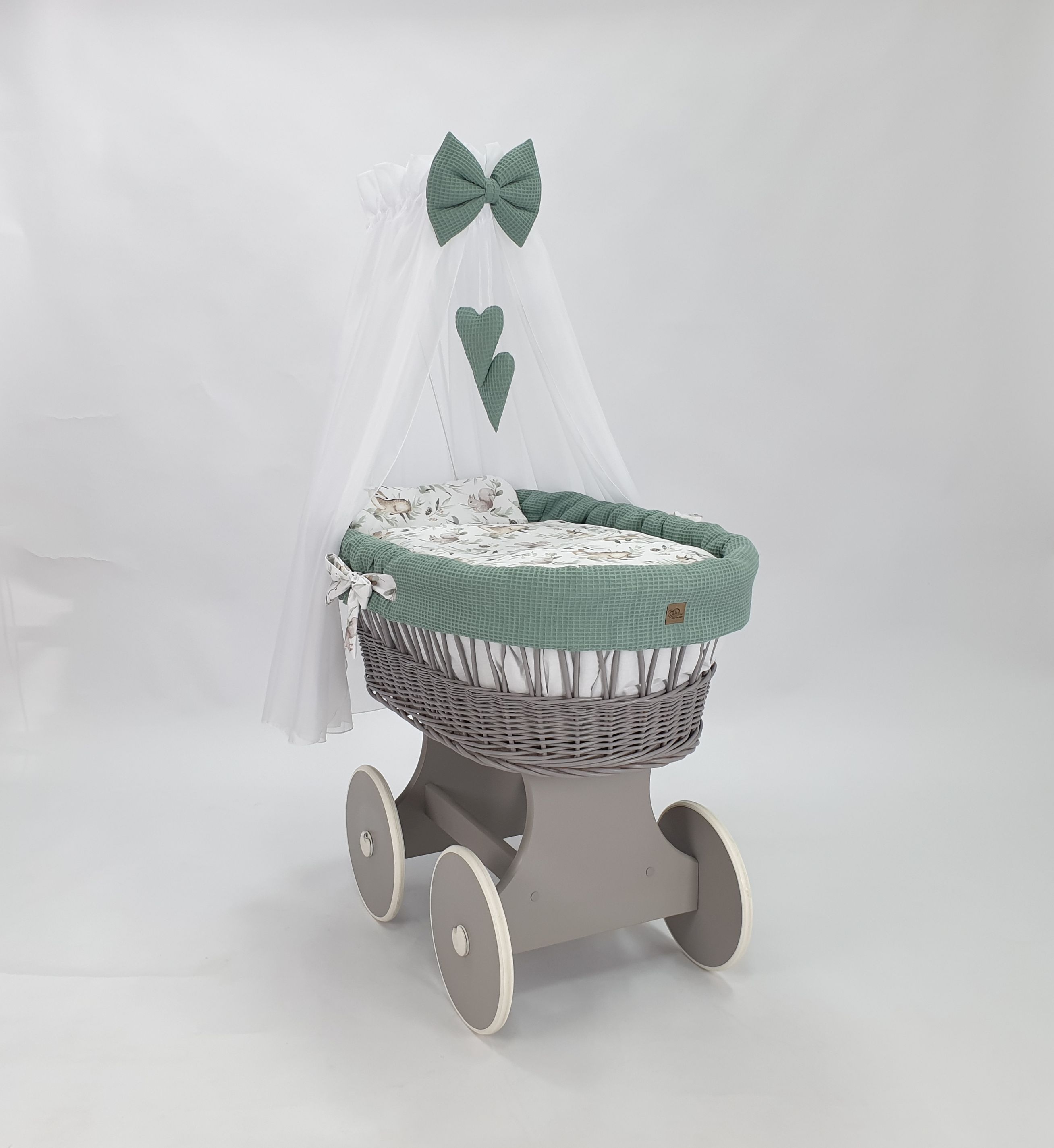 Moisés completo de mimbre con dosel y ropa de cama caqui, blanco, gris tejido waffle serie hgkh-kola - foto 2