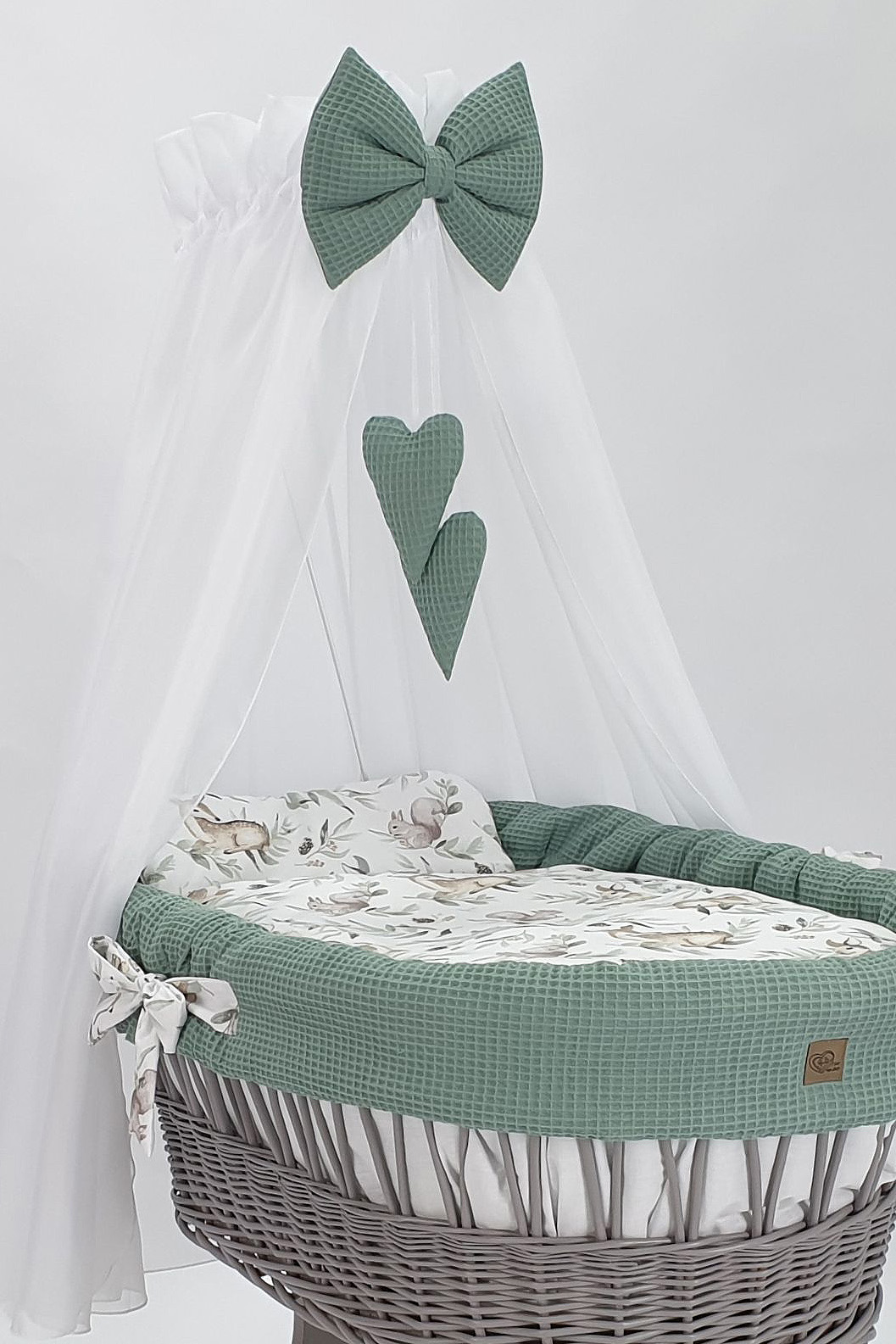 Moisés completo de mimbre con dosel y ropa de cama caqui, blanco, gris tejido waffle serie hgkh-kola - foto 3