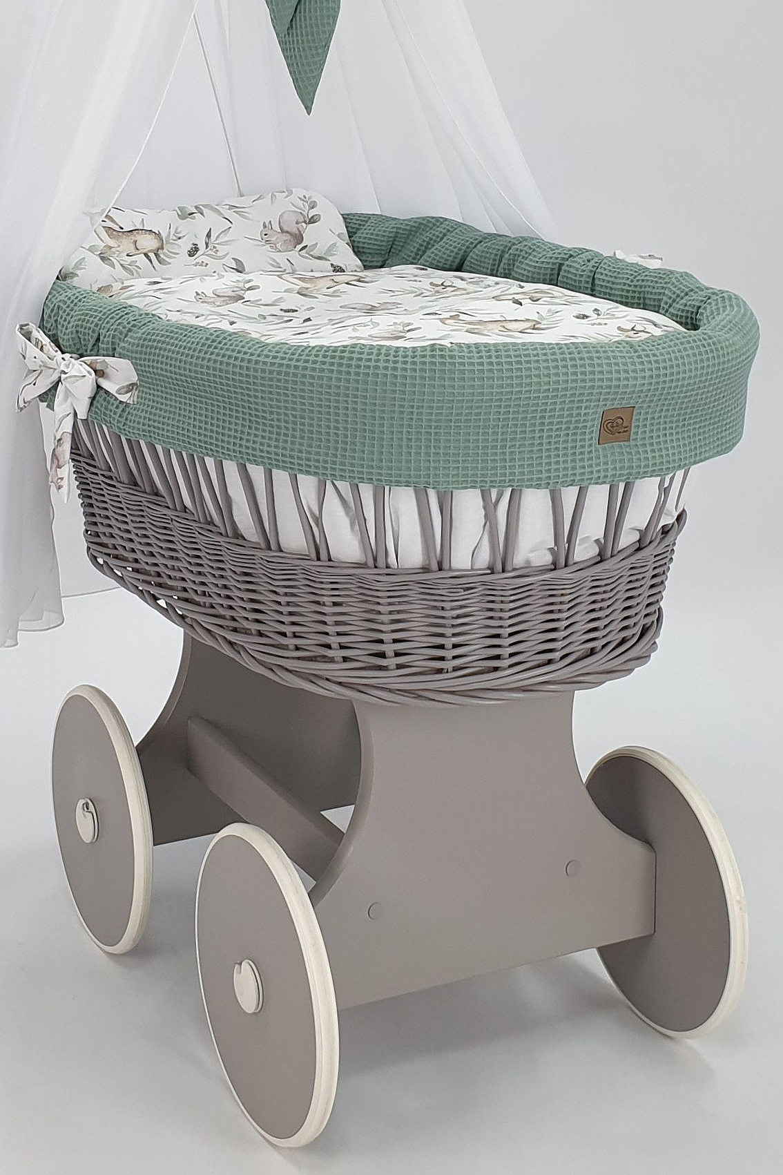Moisés completo de mimbre con dosel y ropa de cama caqui, blanco, gris tejido waffle serie hgkh-kola - foto 4