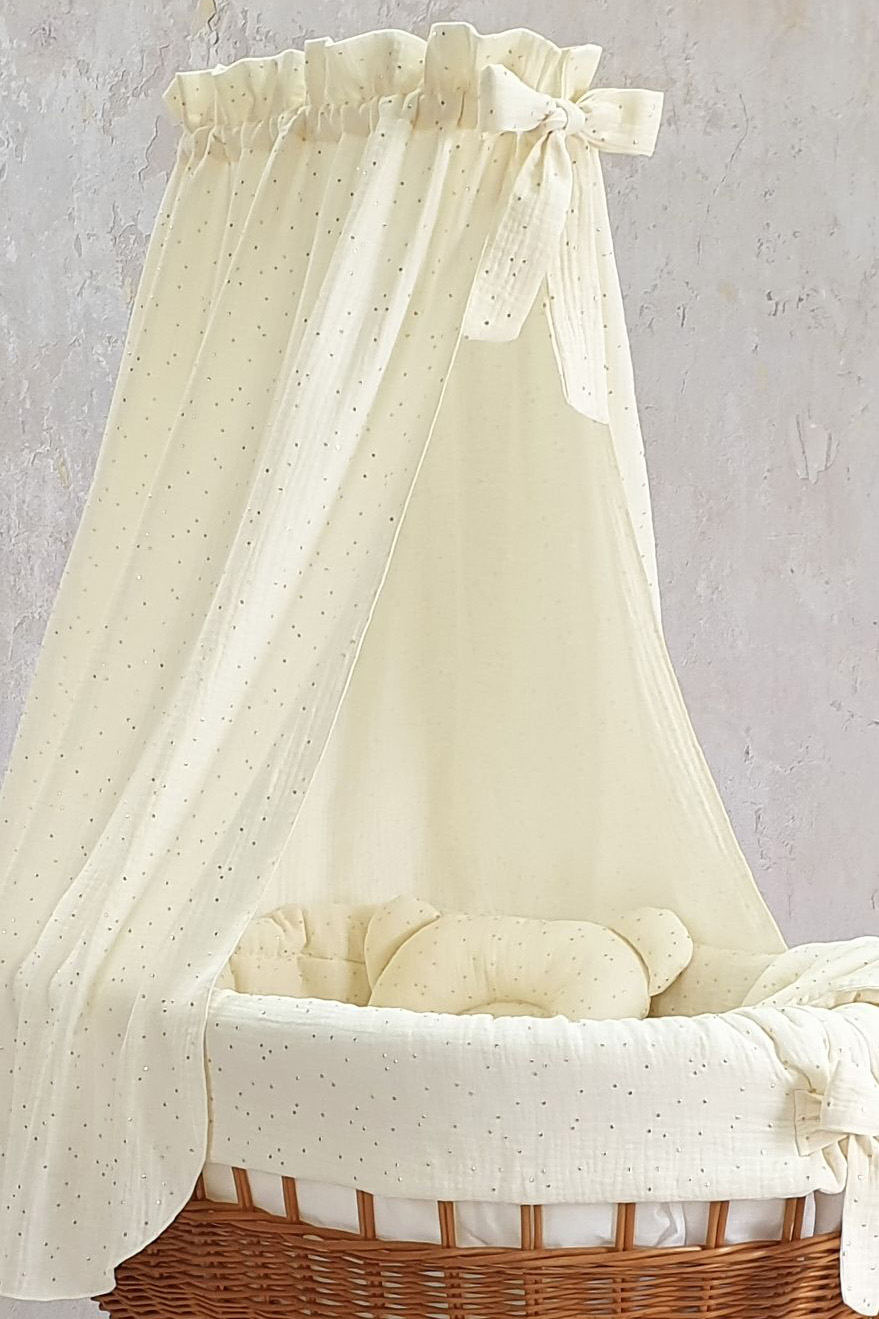 Moisés completo de mimbre con dosel y ropa de cama natural, crema muselina y algodón - foto 3