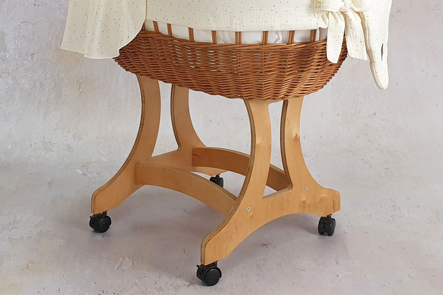 Moisés completo de mimbre con dosel y ropa de cama natural, crema muselina y algodón - foto 5