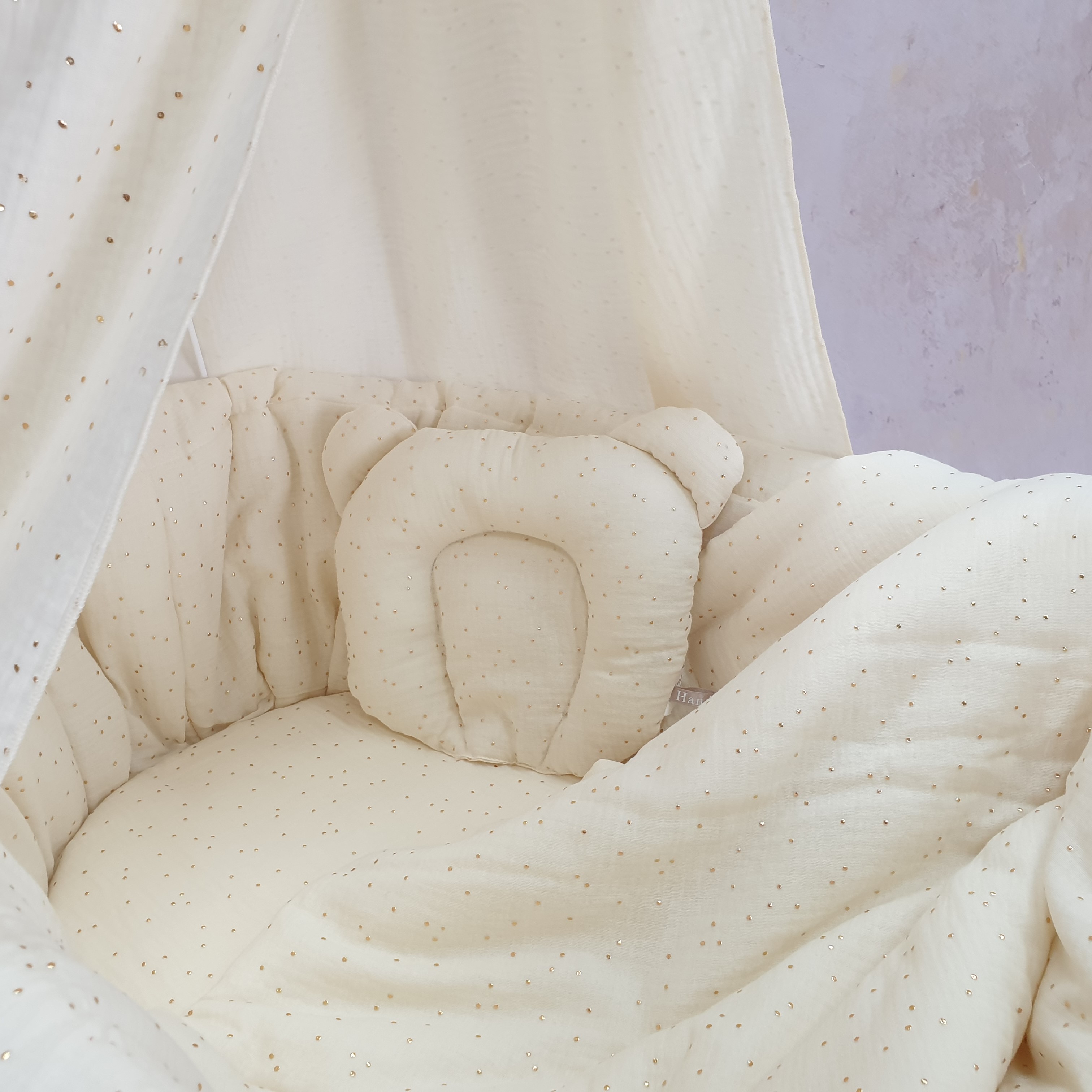Moisés completo de mimbre con dosel y ropa de cama natural, crema muselina y algodón - foto 7
