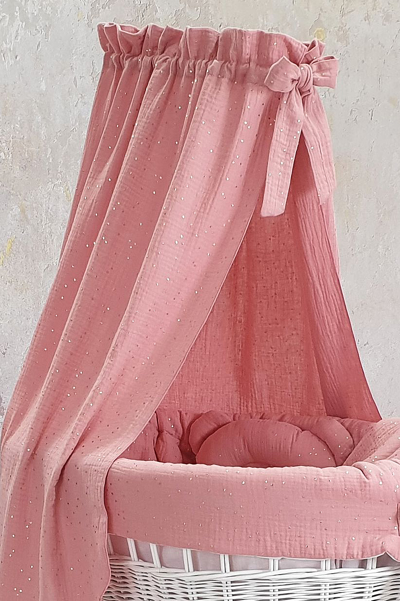 Moisés completo de mimbre con dosel y ropa de cama rosa empolvado, blanco, gris muselina y algodón serie to5024 - foto 4