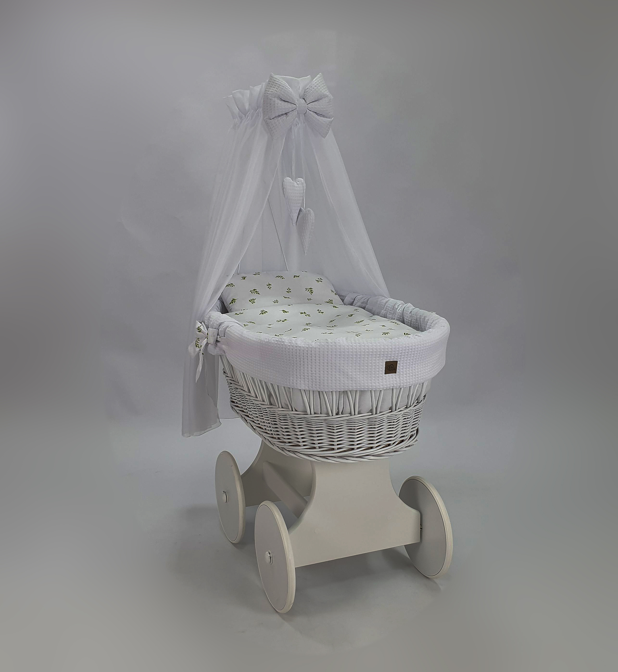 Moisés completo de mimbre con dosel y ropa de cama blanco tejido waffle serie HBBI-KOLA - foto 2