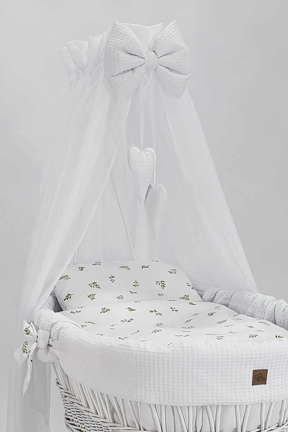 Moisés completo de mimbre con dosel y ropa de cama blanco tejido waffle serie HBBI-KOLA - foto 3