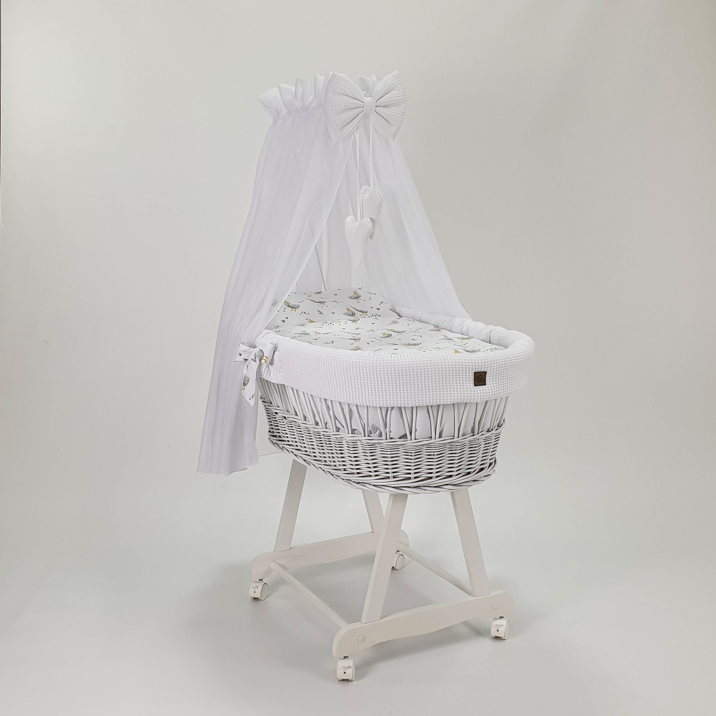 Moisés completo de mimbre con dosel y ropa de cama blanco tejido waffle serie HBBI-MOS-G - foto 2