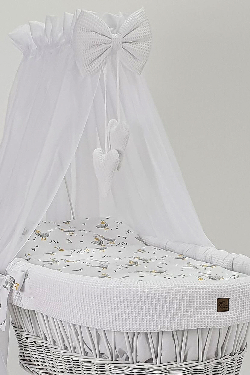 Moisés completo de mimbre con dosel y ropa de cama blanco tejido waffle serie HBBI-MOS-G - foto 3