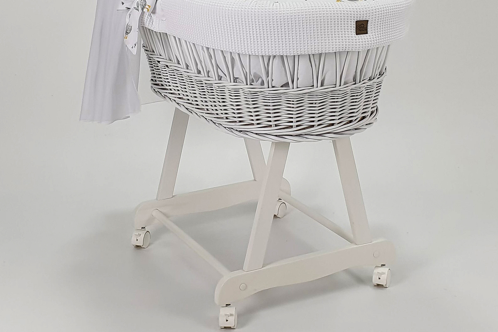 Moisés completo de mimbre con dosel y ropa de cama blanco tejido waffle serie HBBI-MOS-G - foto 4