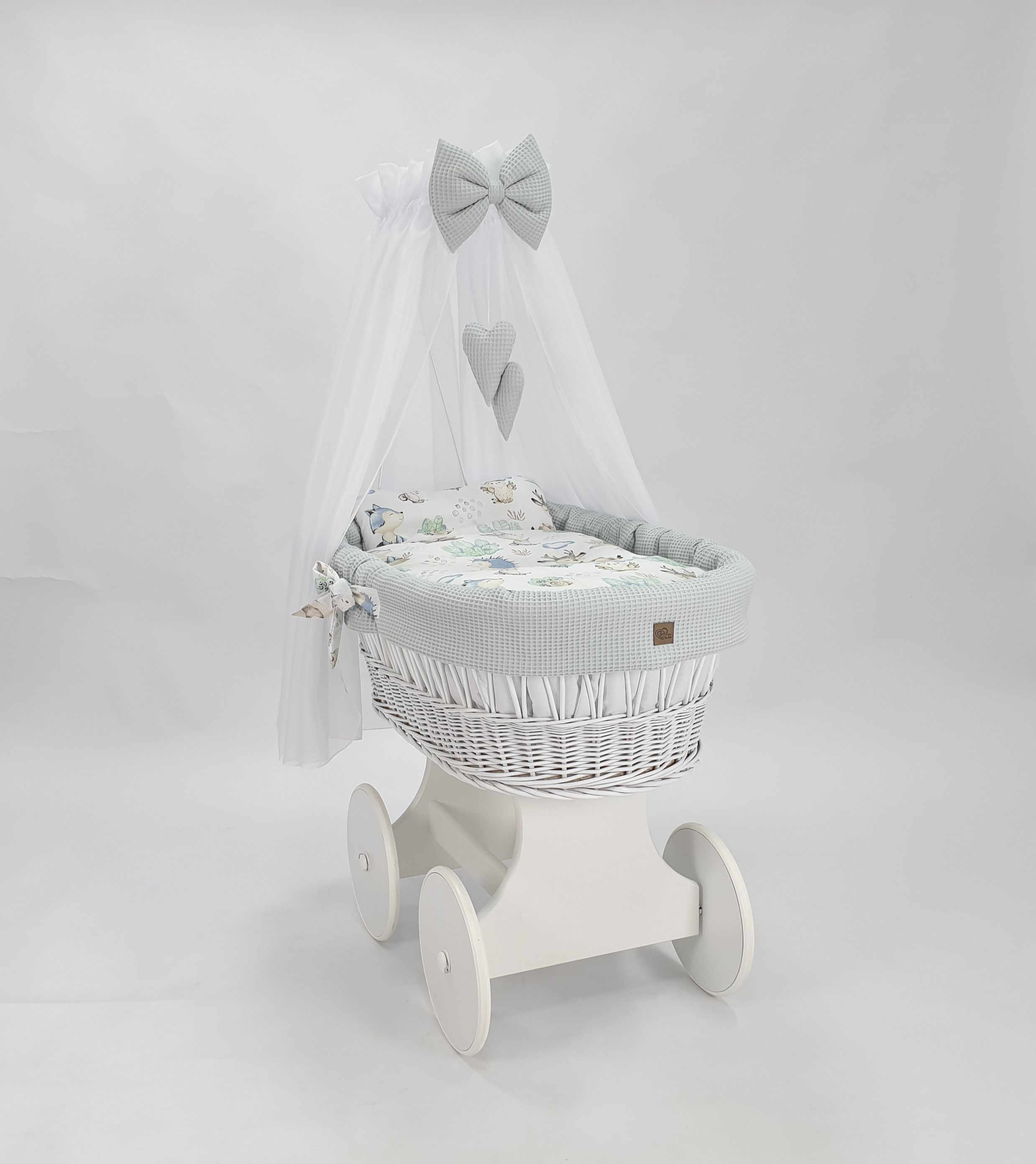 Moisés completo de mimbre con dosel y ropa de cama blanco, gris tejido waffle serie HBGR-KOLA - foto 2