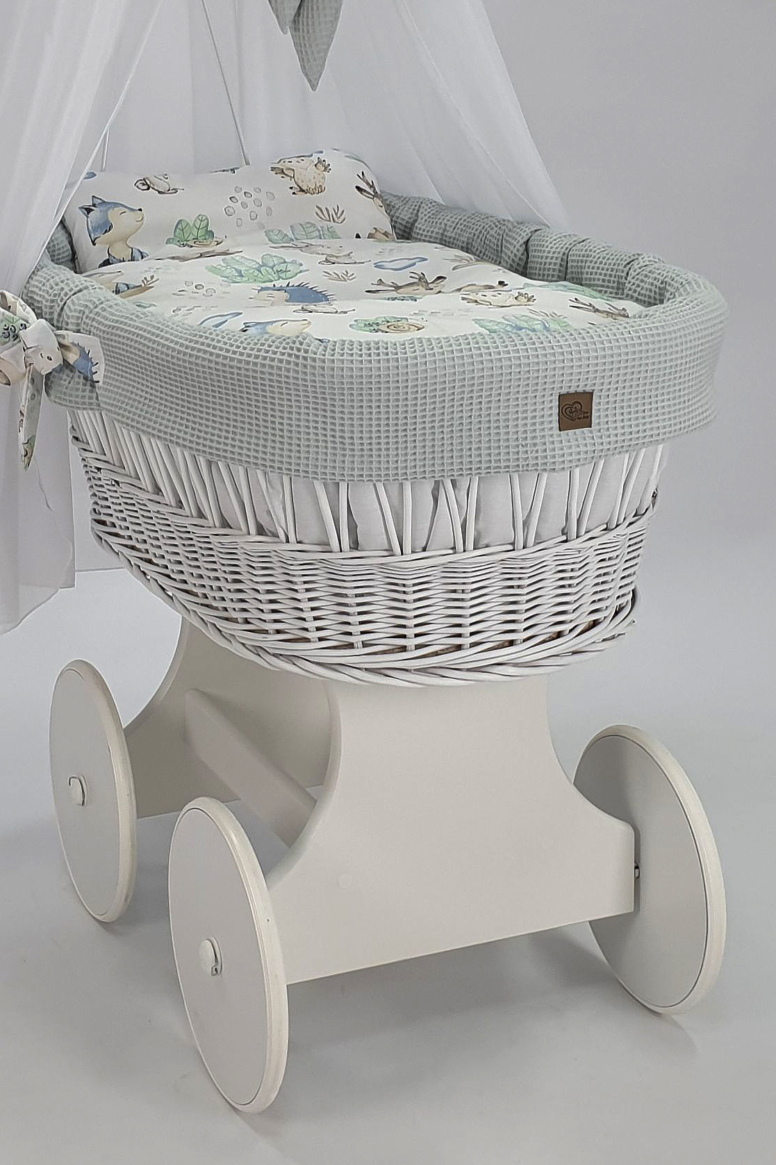 Moisés completo de mimbre con dosel y ropa de cama blanco, gris tejido waffle serie HBGR-KOLA - foto 4