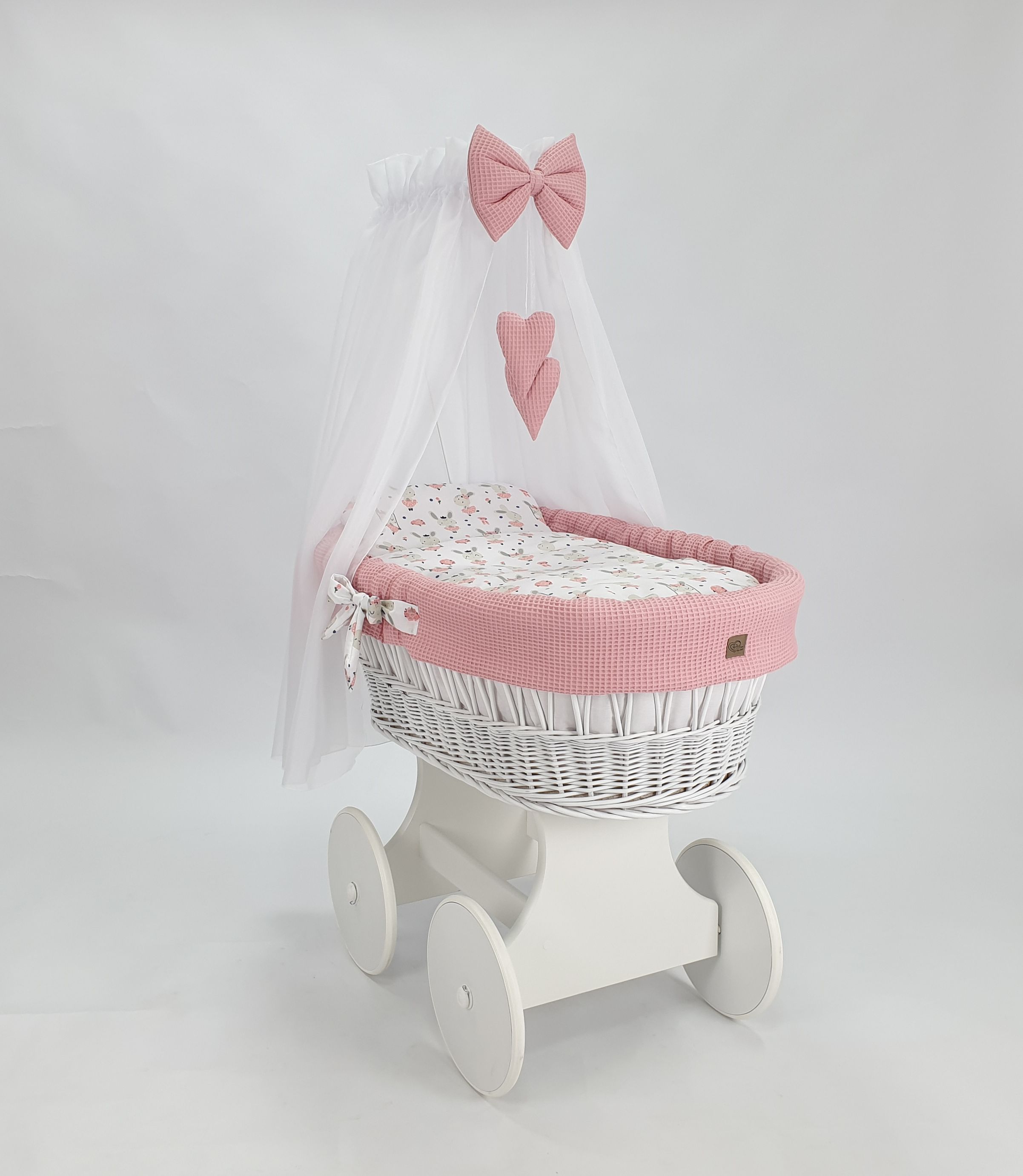 Moisés completo de mimbre con dosel y ropa de cama blanco tejido waffle serie HBPR-KOLA - foto 2