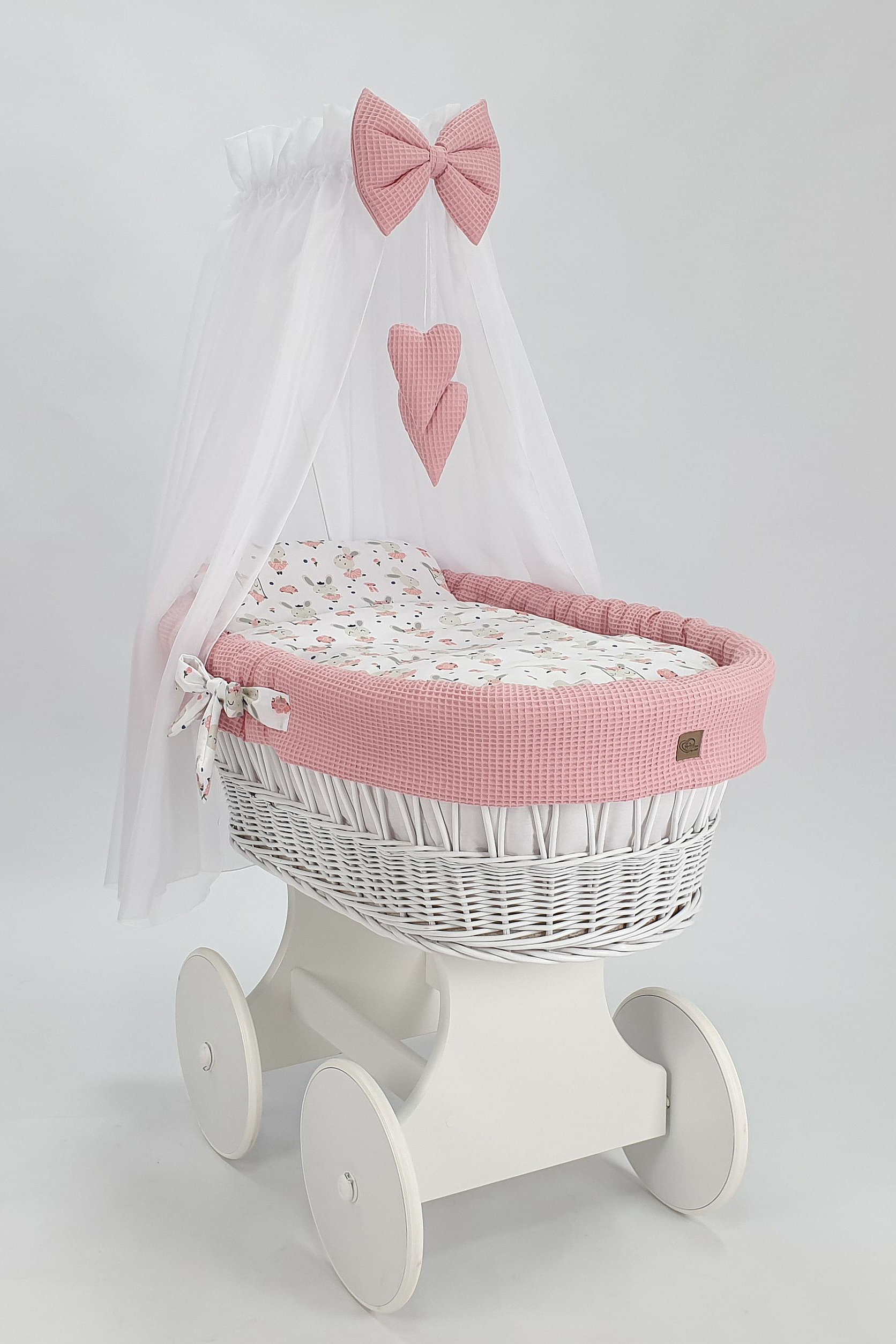 Moisés completo de mimbre con dosel y ropa de cama blanco tejido waffle serie HBPR-KOLA - foto 3
