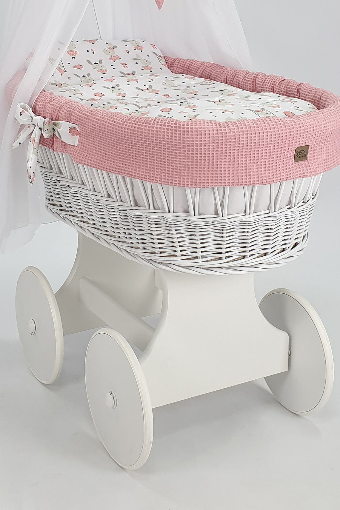 Moisés completo de mimbre con dosel y ropa de cama blanco tejido waffle serie HBPR-KOLA - foto 4