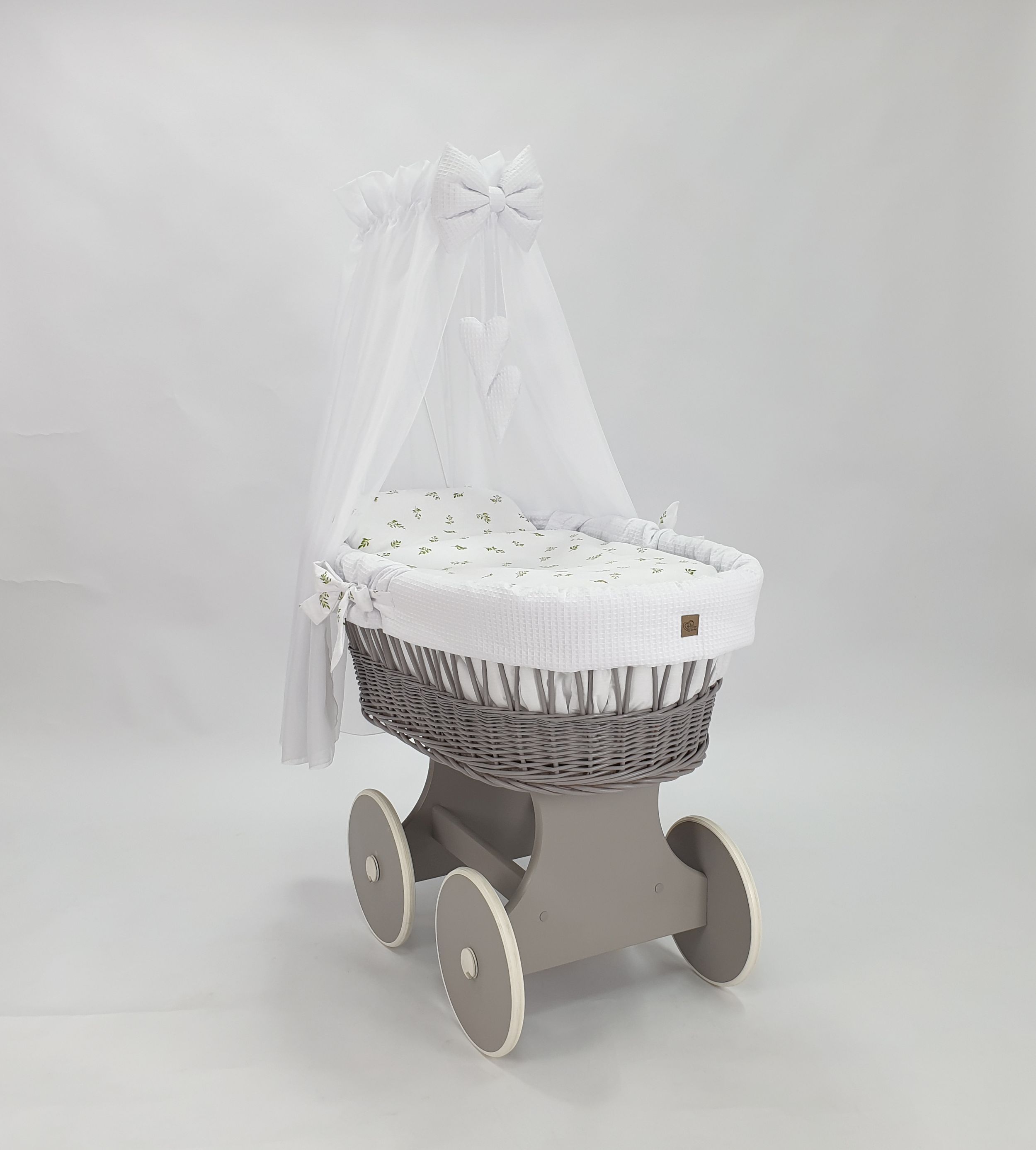 Moisés completo de mimbre con dosel y ropa de cama blanco, gris tejido waffle serie HGBI-KOLA - foto 2