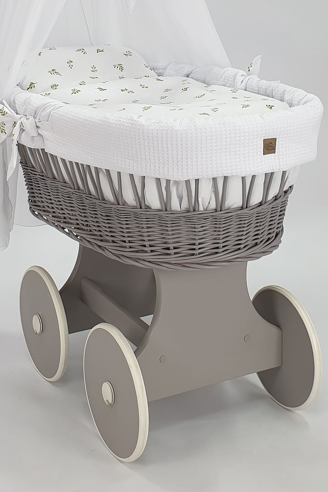 Moisés completo de mimbre con dosel y ropa de cama blanco, gris tejido waffle serie HGBI-KOLA - foto 4
