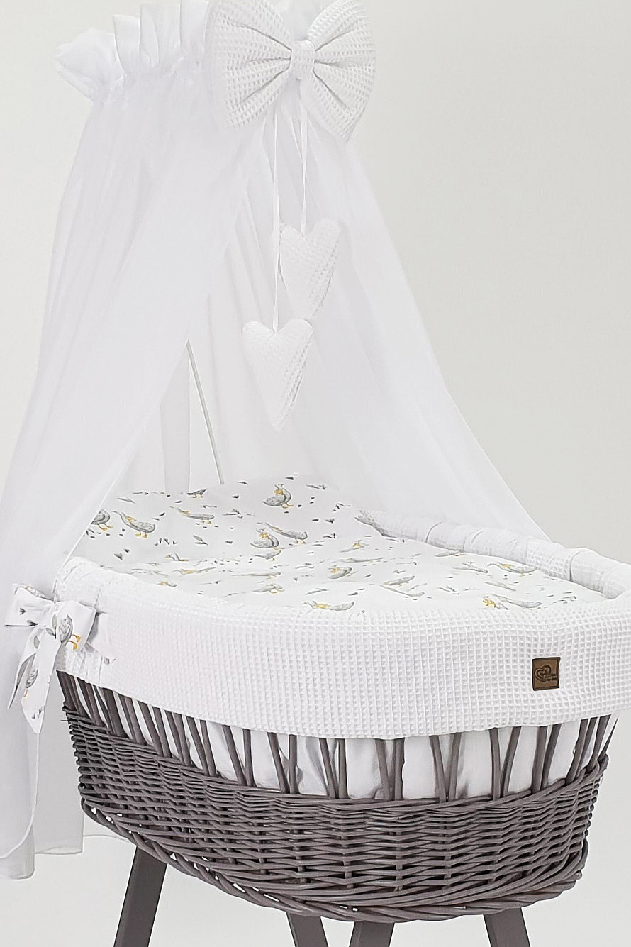 Moisés completo de mimbre con dosel y ropa de cama blanco, gris tejido waffle serie HGBI-MOS-G - foto 3