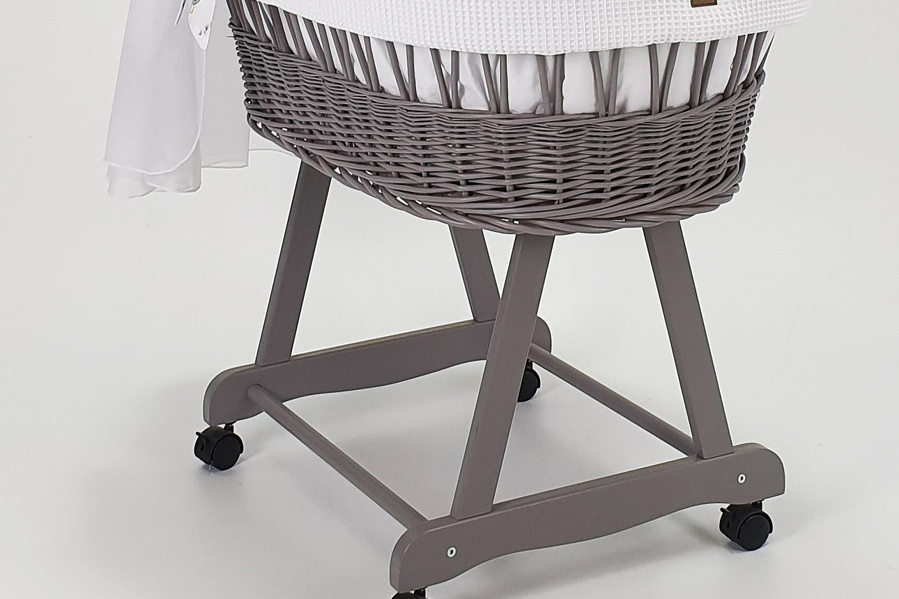 Moisés completo de mimbre con dosel y ropa de cama blanco, gris tejido waffle serie HGBI-MOS-G - foto 4