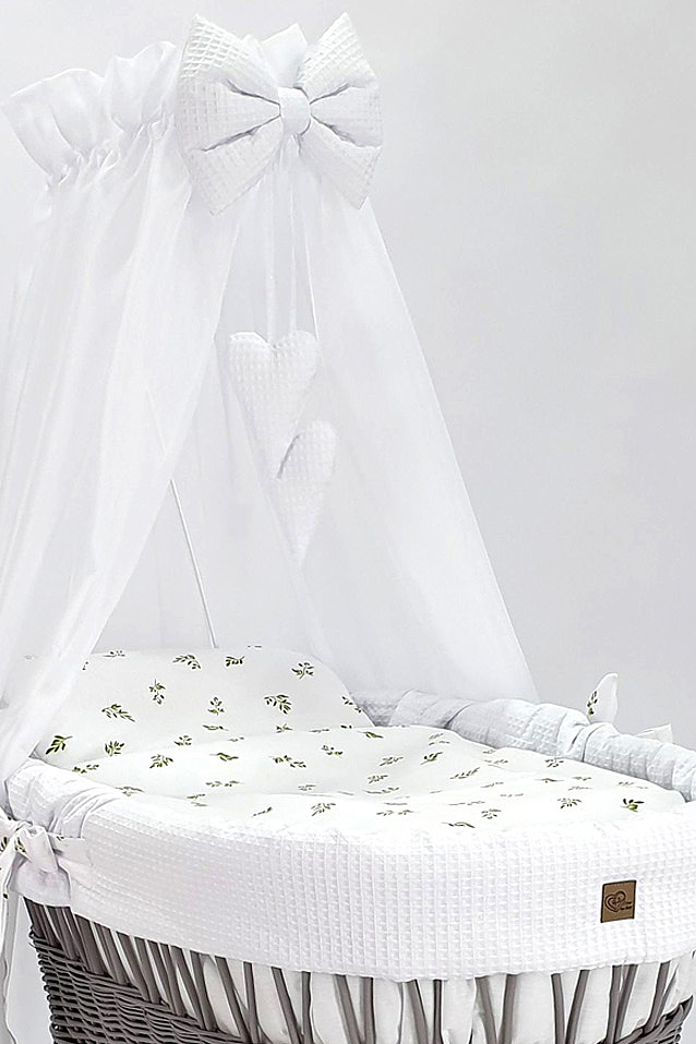 Moisés completo de mimbre con dosel y ropa de cama blanco, gris tejido waffle serie HGBI-MOS - foto 3