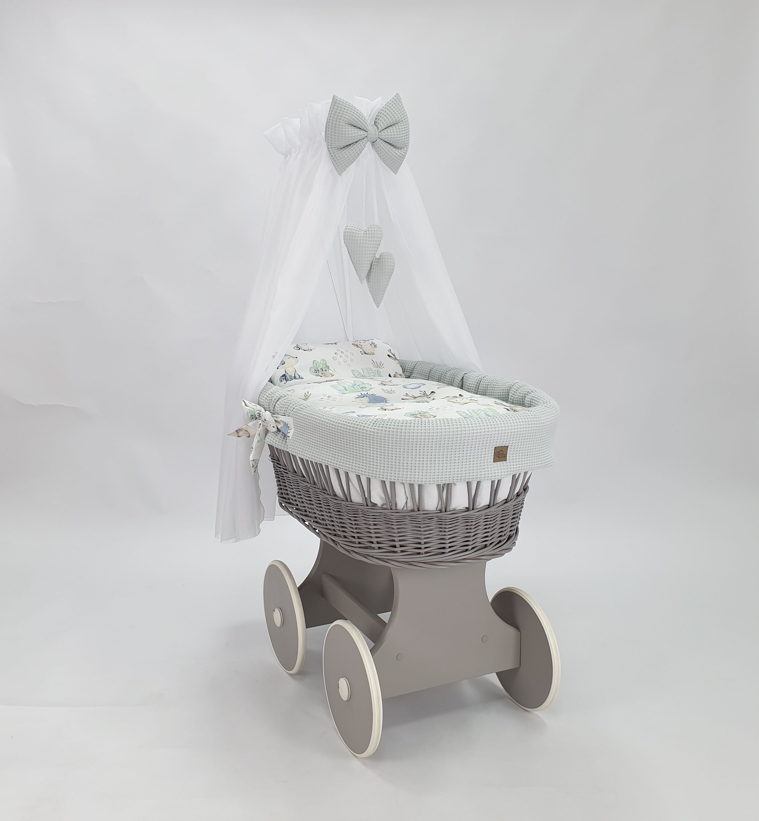 Moisés completo de mimbre con dosel y ropa de cama blanco, gris tejido waffle serie HGGR-KOLA - foto 2